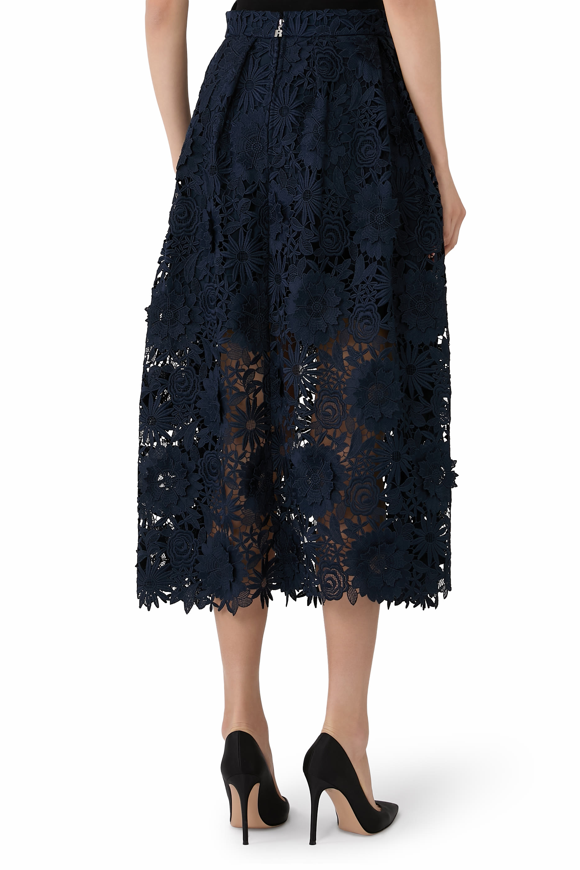 3D Lace Midi Skirt