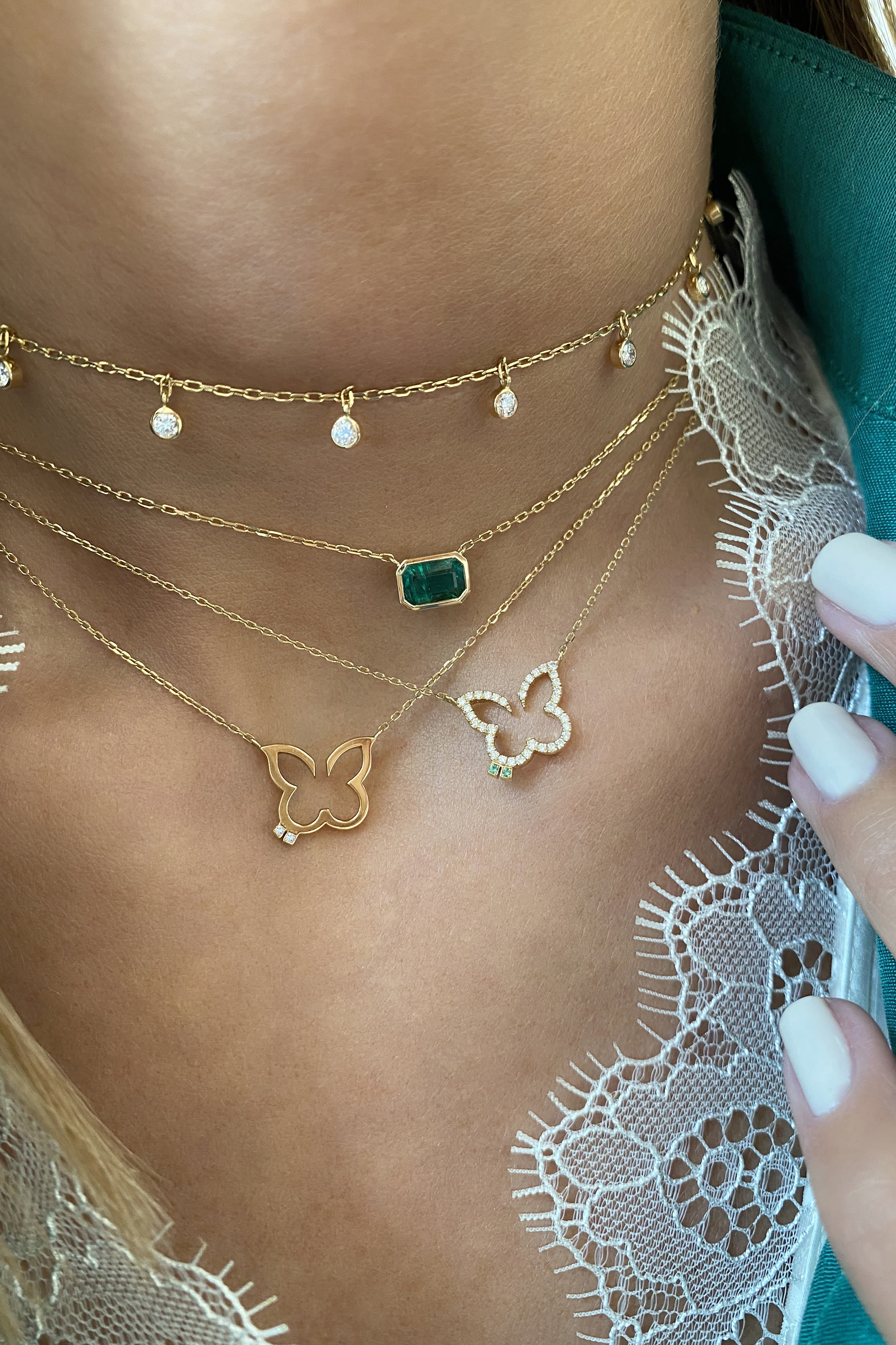 Hurriyah Small Necklace, 18k Yellow Gold & Diamonds