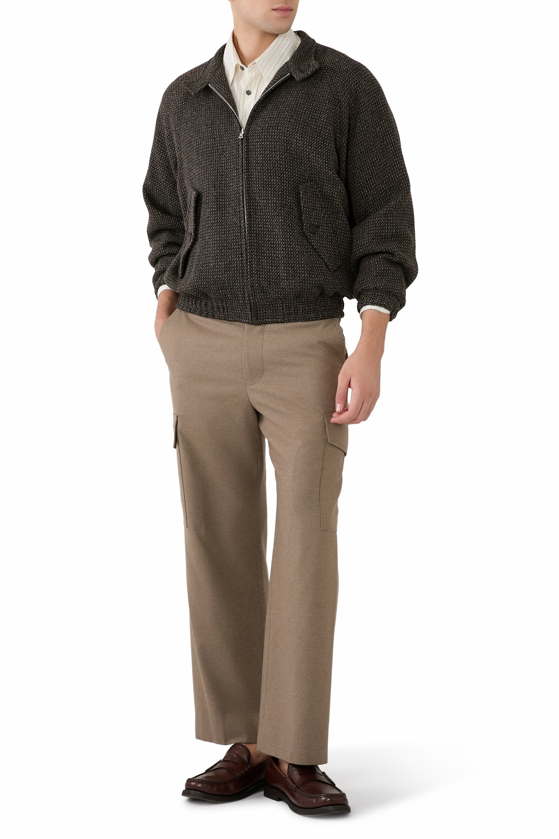 Alpaca Wool Silk Tweed Zip Blouson 