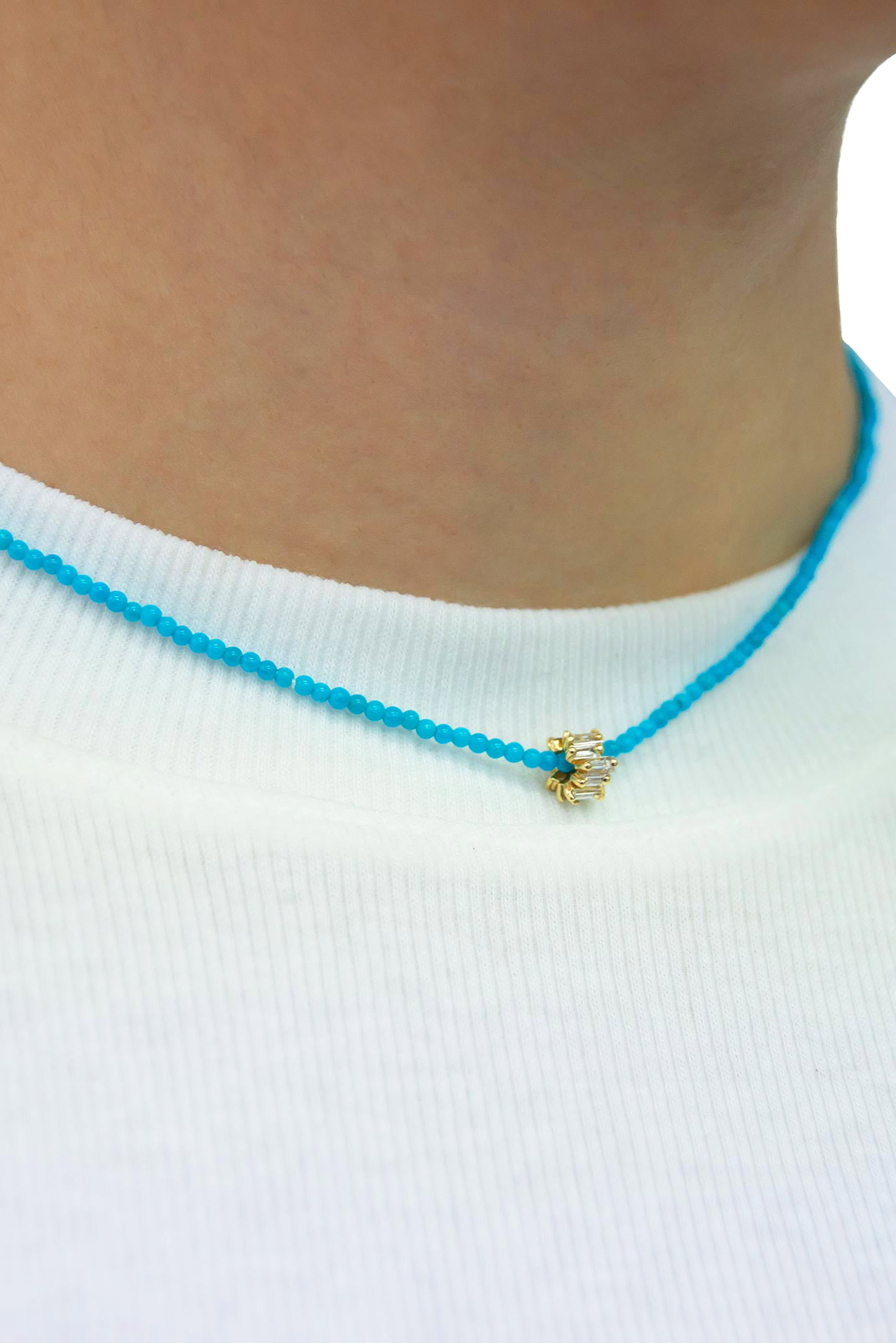 Infinite Mini Rondelle Necklace, 18K Yellow Gold with Diamonds & Turquoise Beads