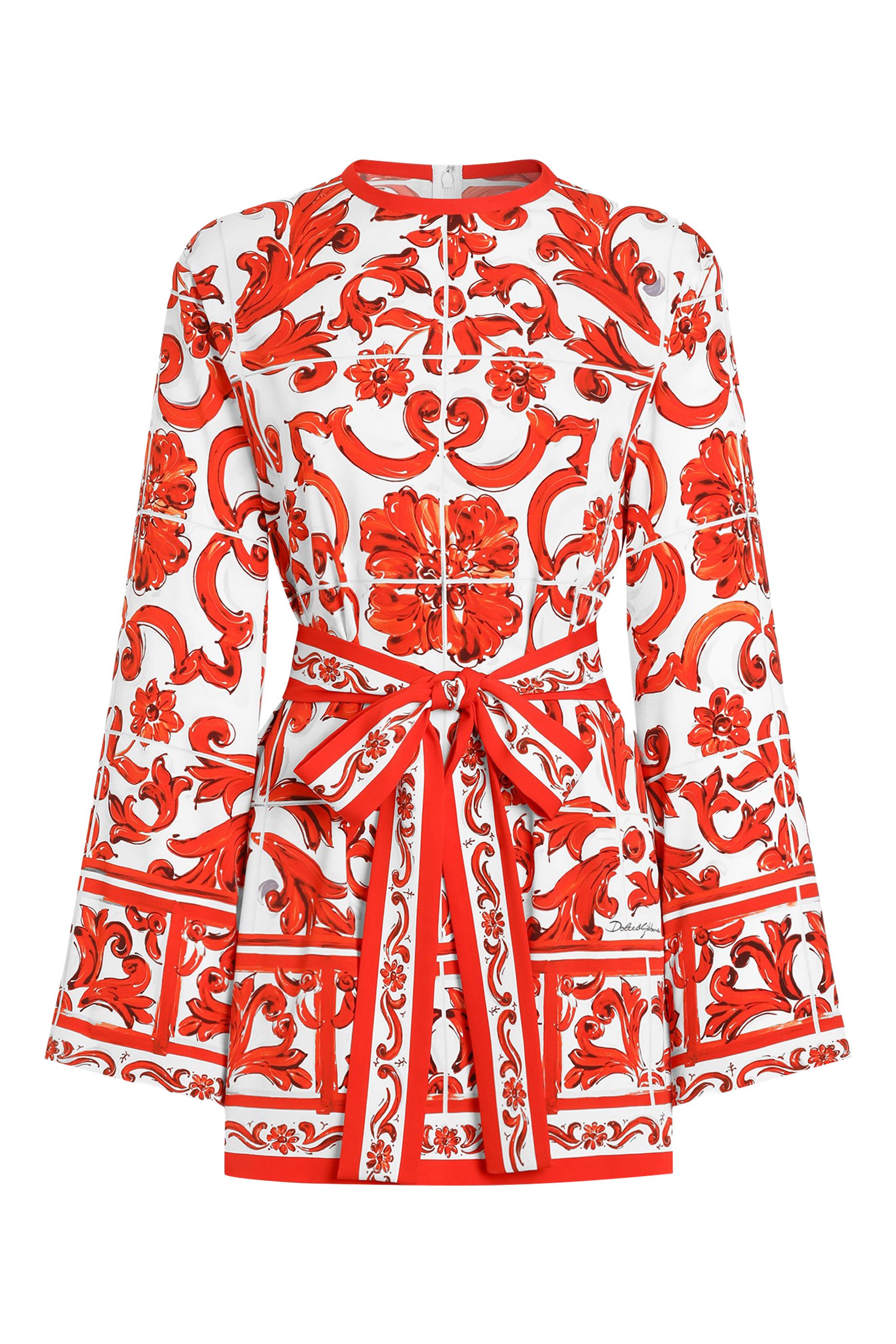 Majolica-Print Charmeuse Shirt