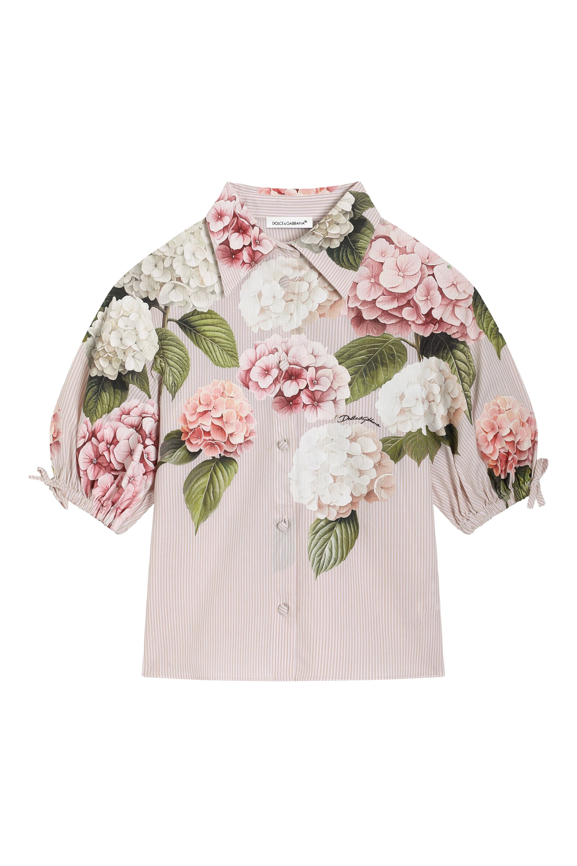 Kids Hydrangea-Print Striped Poplin Shirt 