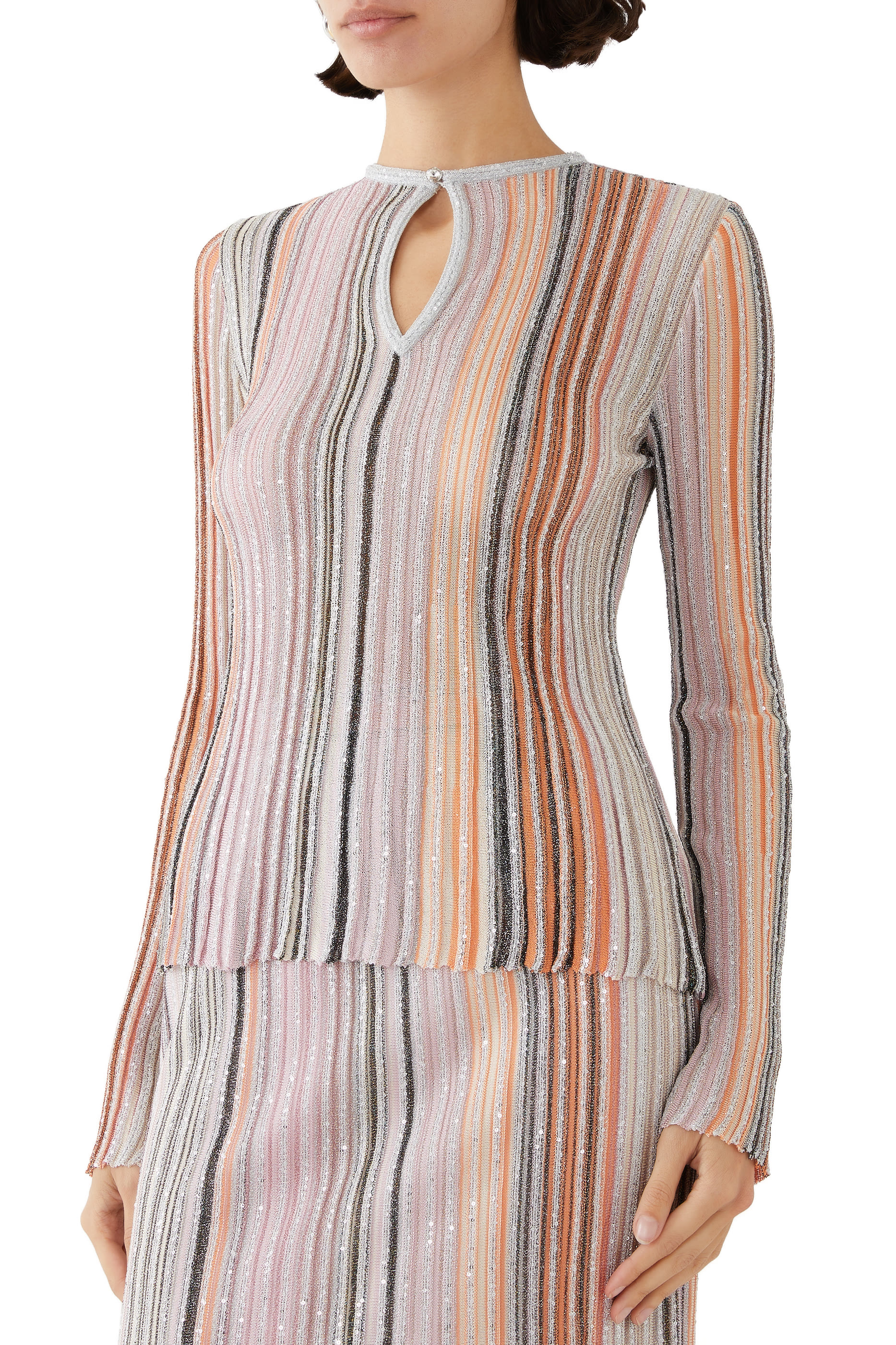 Partialized Sequinned Knit Long Sleeve Top 