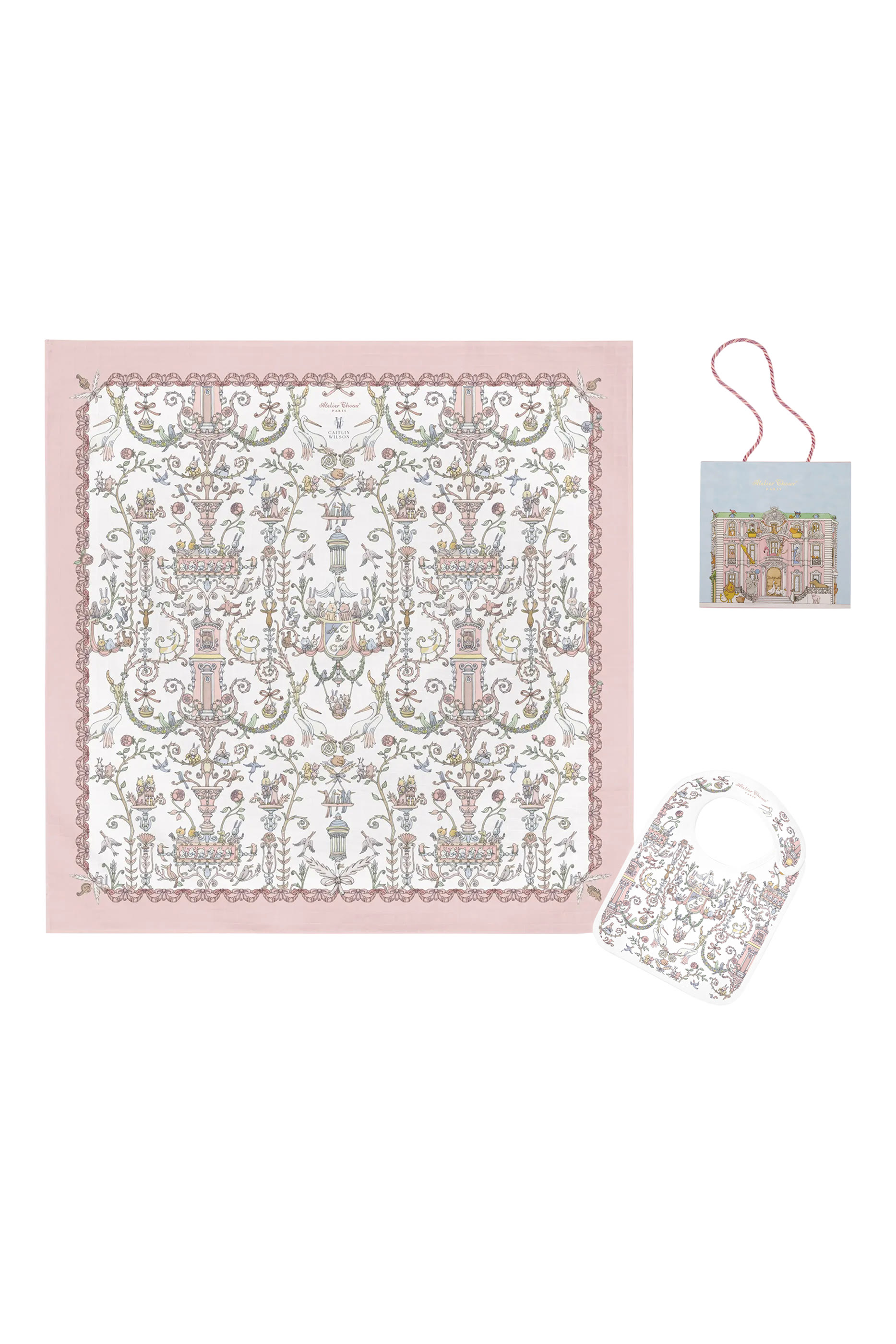 Kids Toile de Jouy Carré and Bib Set