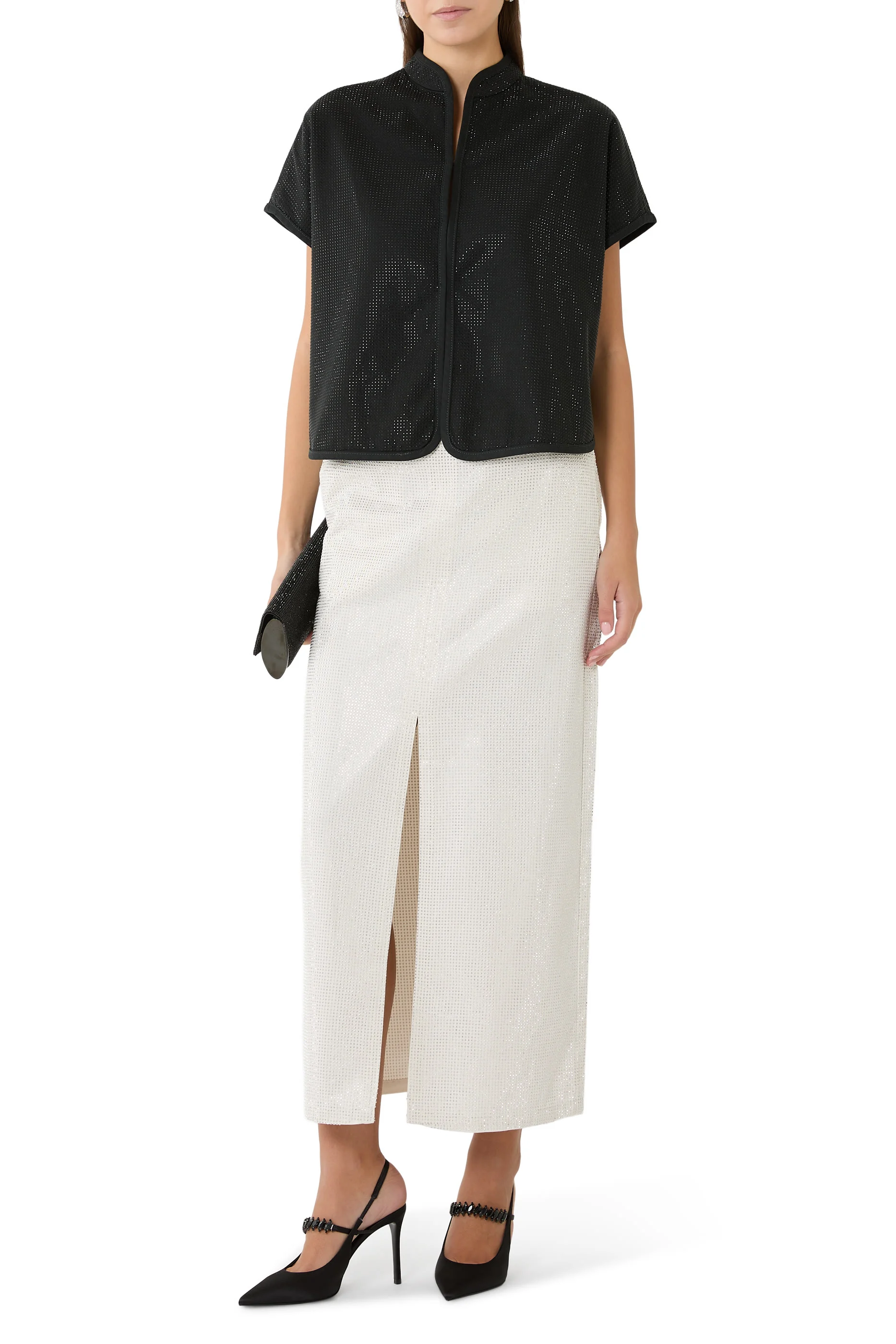 Long Drill Skirt with All-Over Micro Studs 