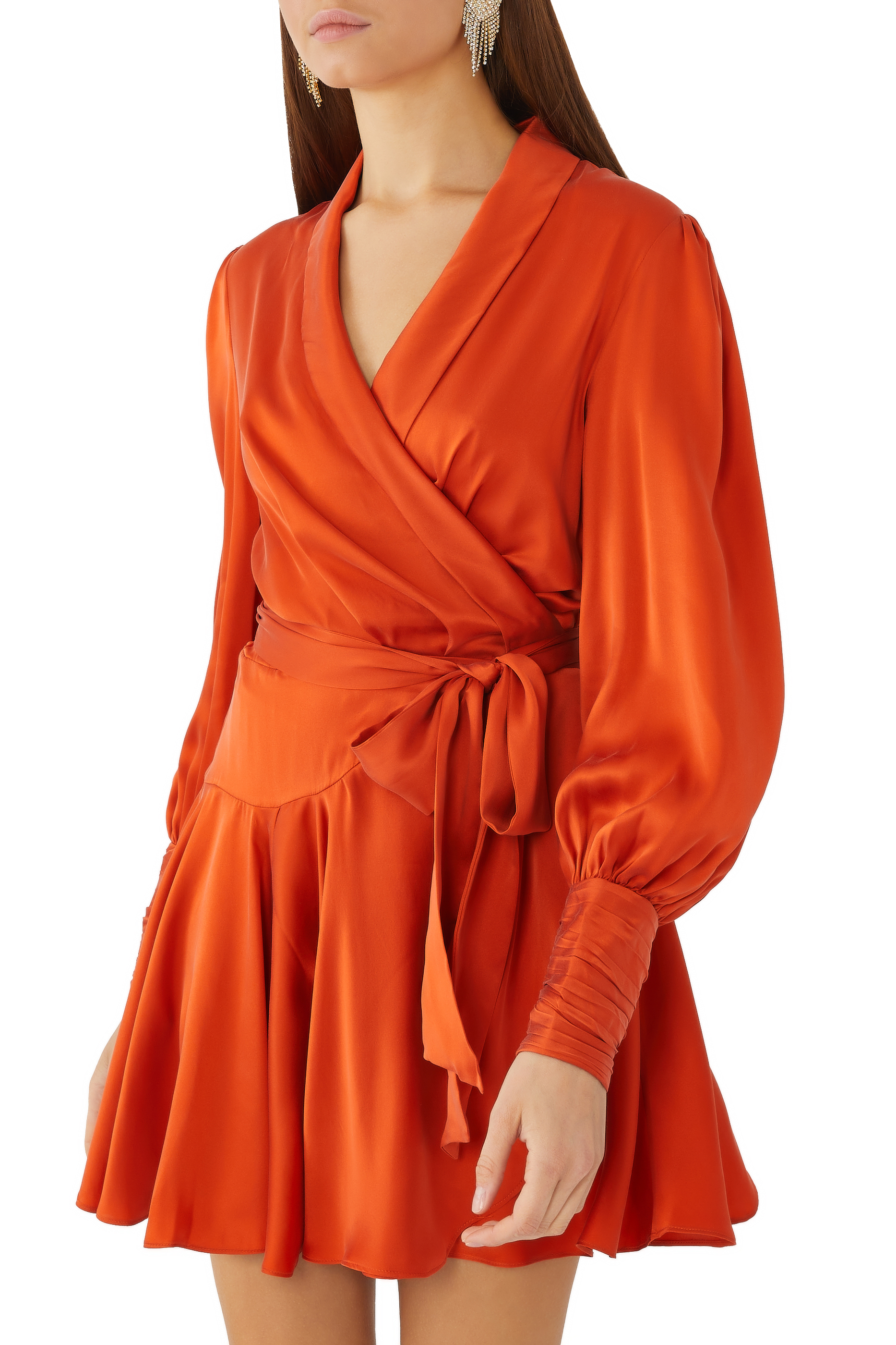 Ruffled Silk Wrap Mini Dress