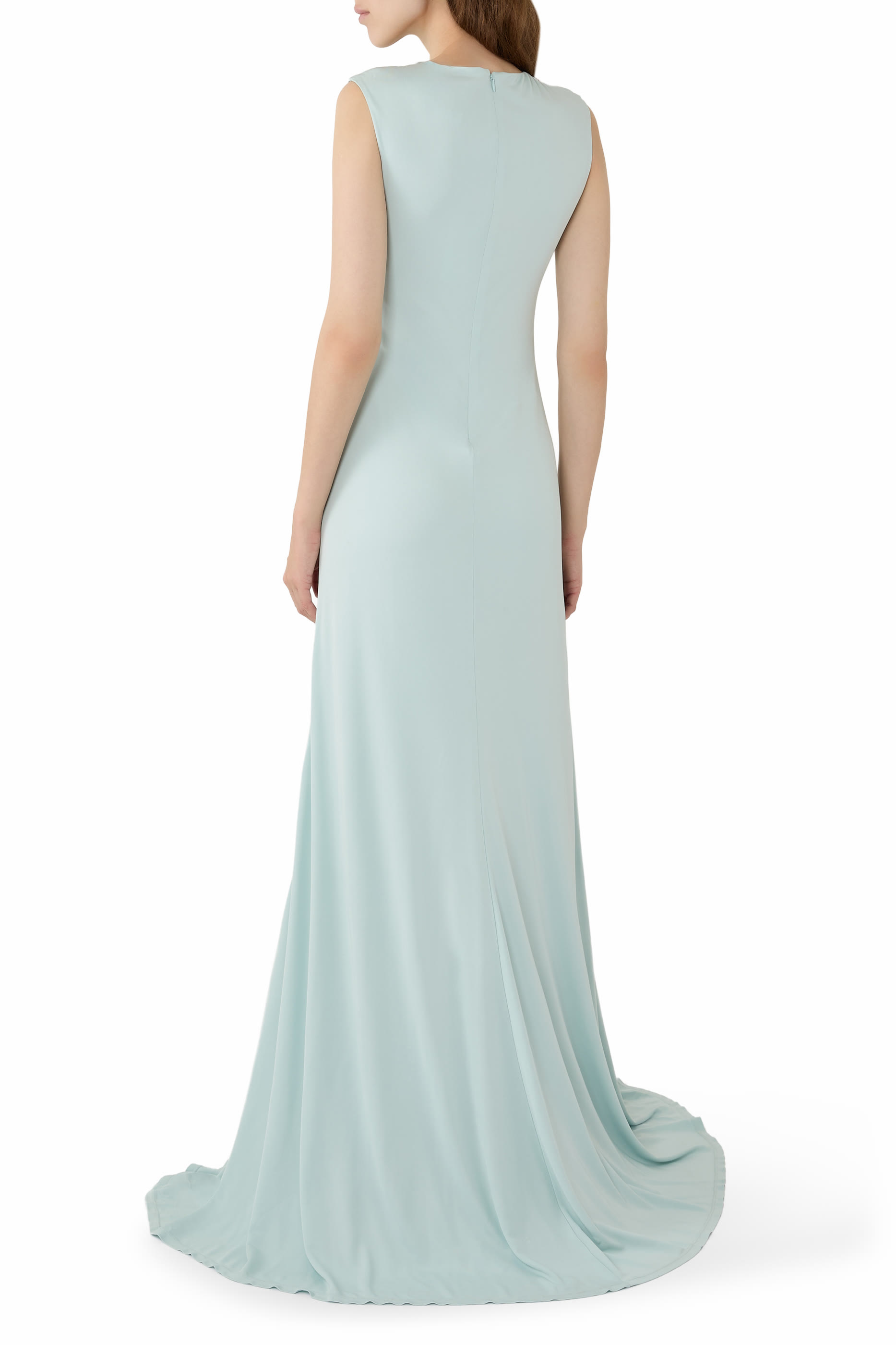  Waterfall Cross Drape Jersey Gown 