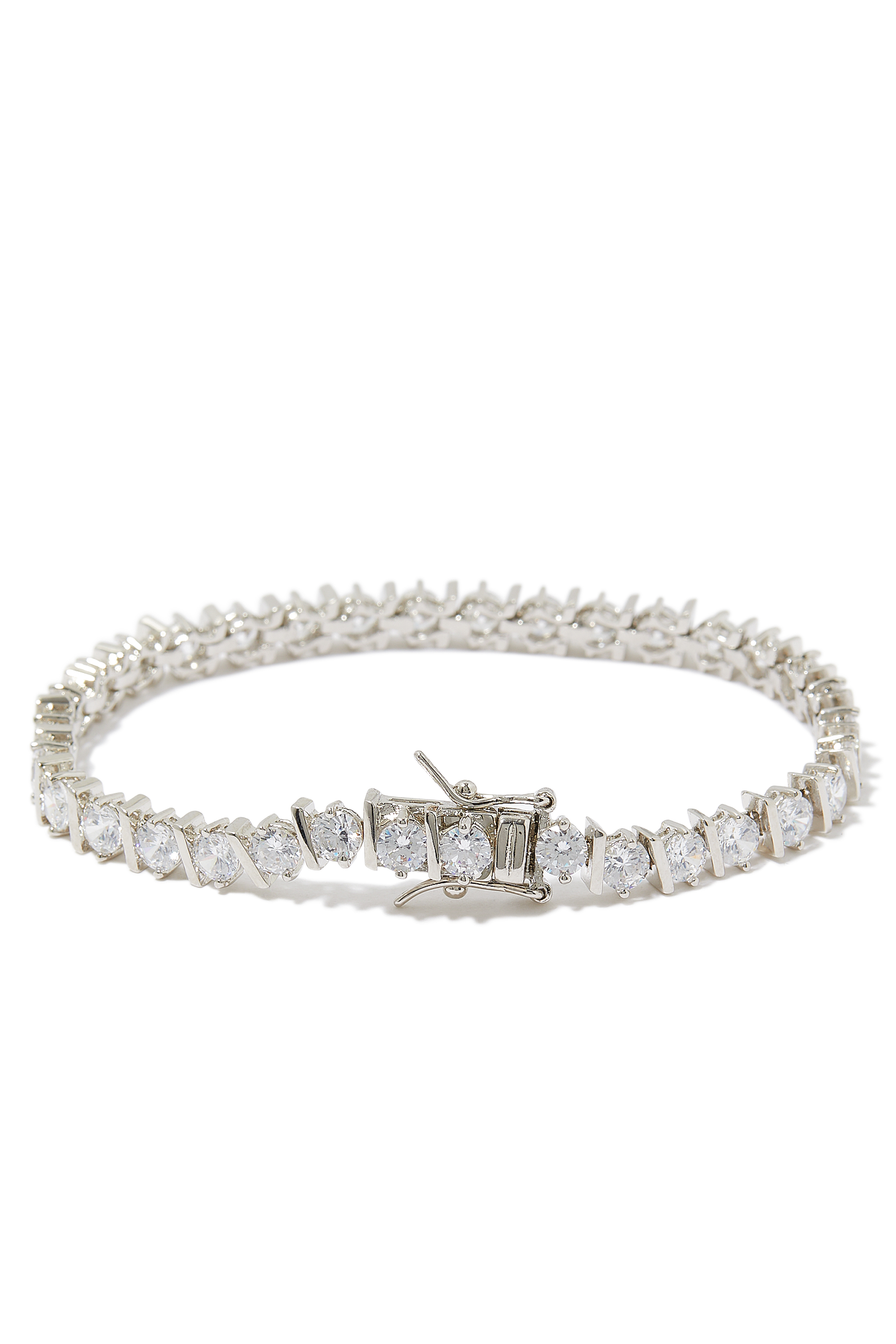 CZ Alt Slash Tennis Bracelet, Rhodium-Plated Brass & Cubic Zirconia