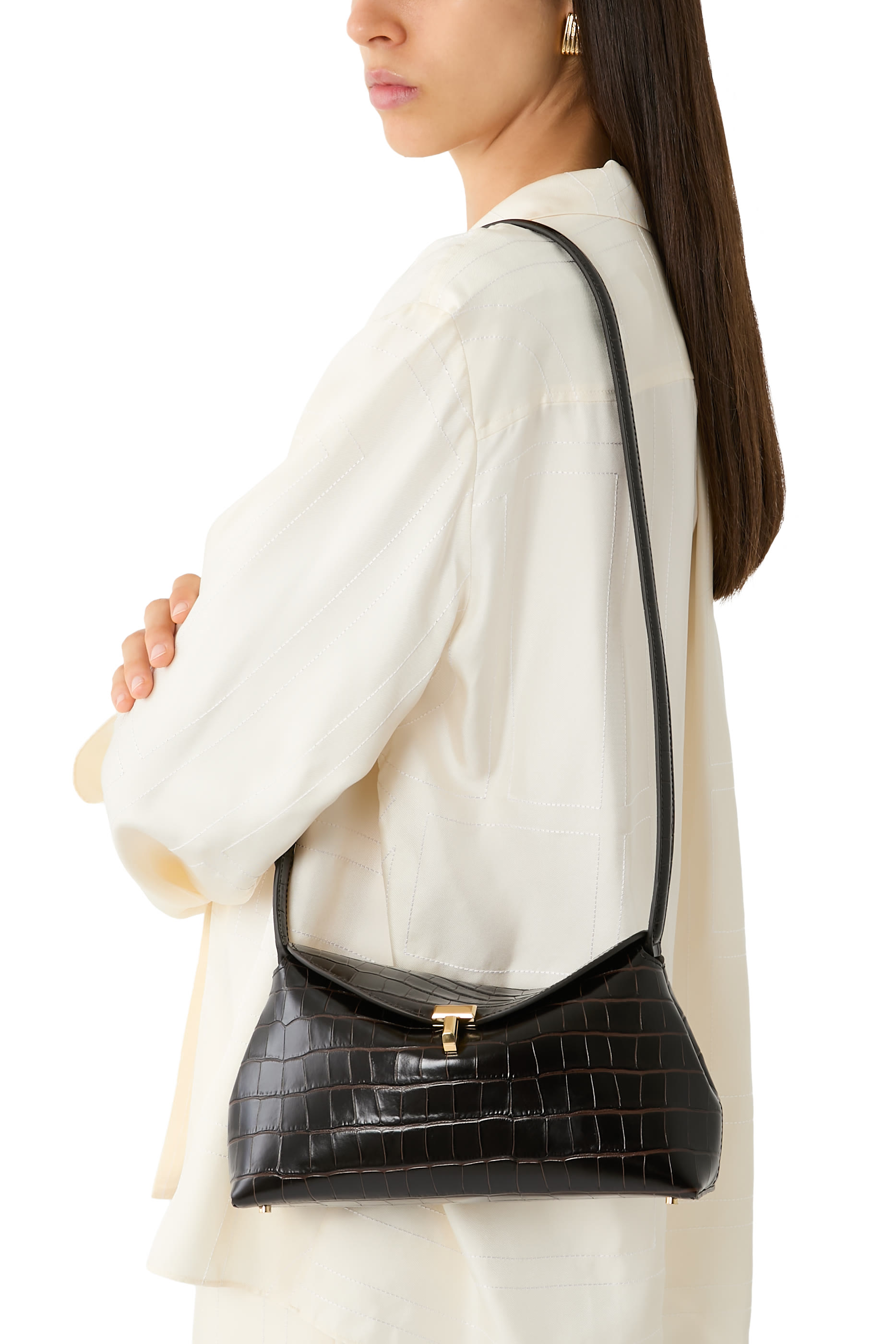 T-Lock Croco-Embossed Clutch