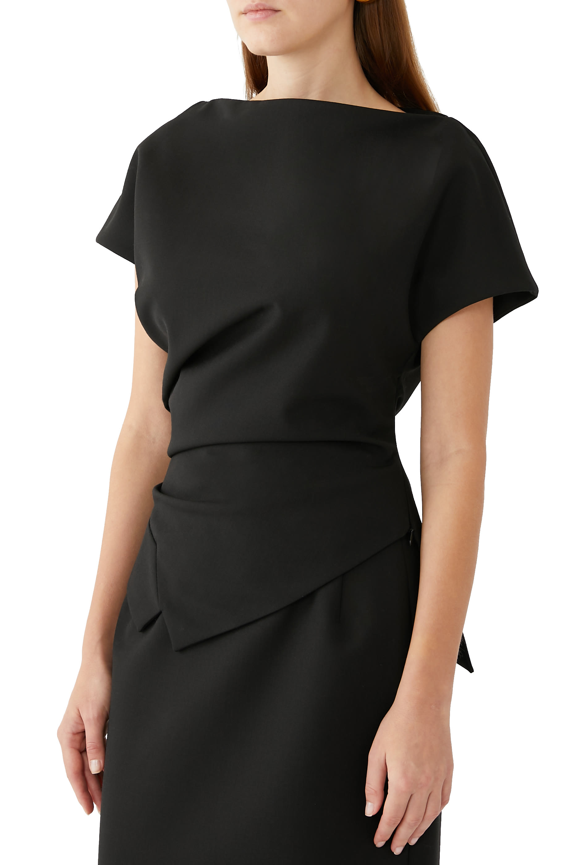 Draped Wool Lapel Top