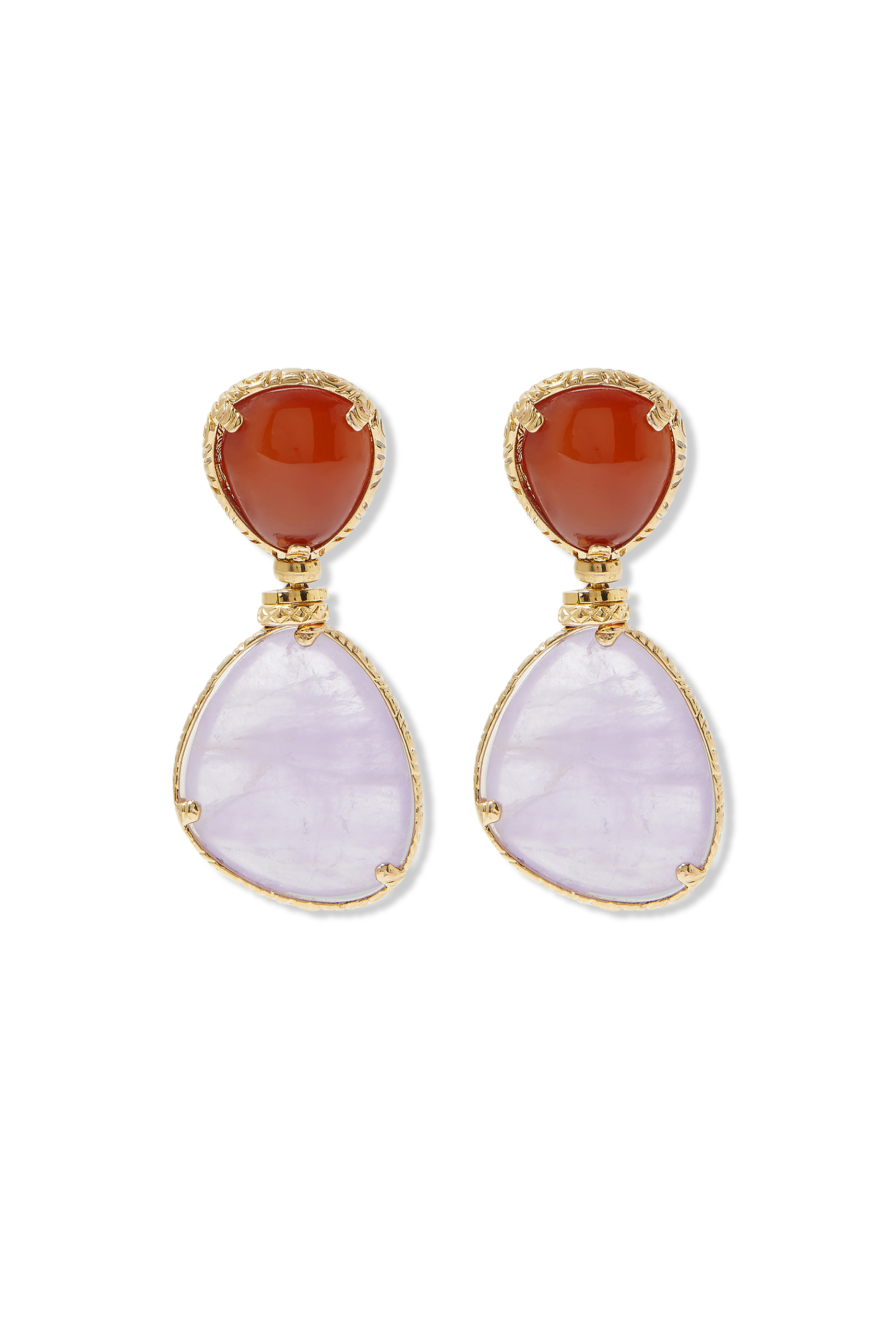 Silia Earrings, 24k Gold-Plated Brass with Yellow Hematoide & Amethyst