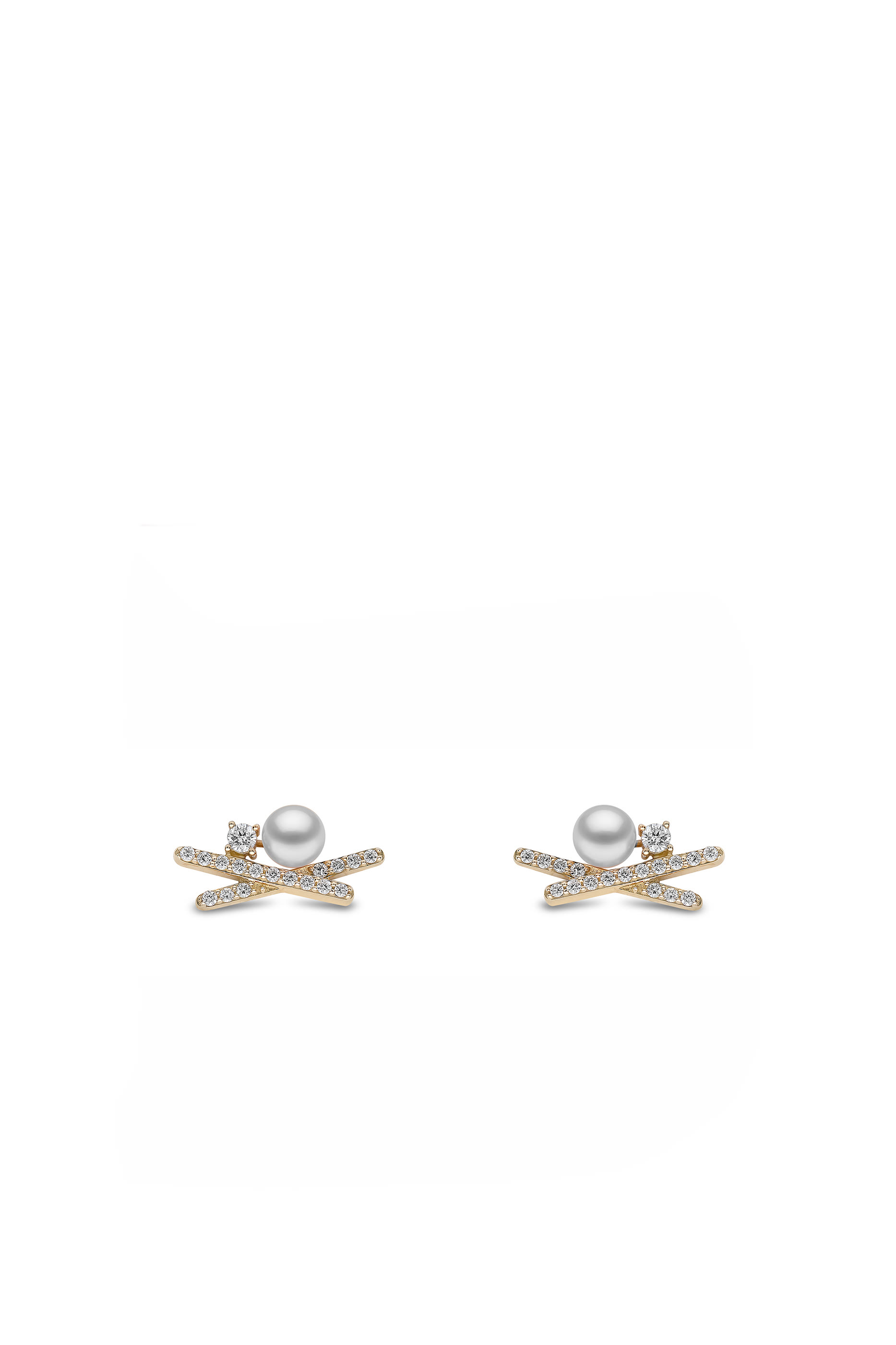 Sleek Stud Earrings, 18k Yellow Gold, Diamond & Pearl