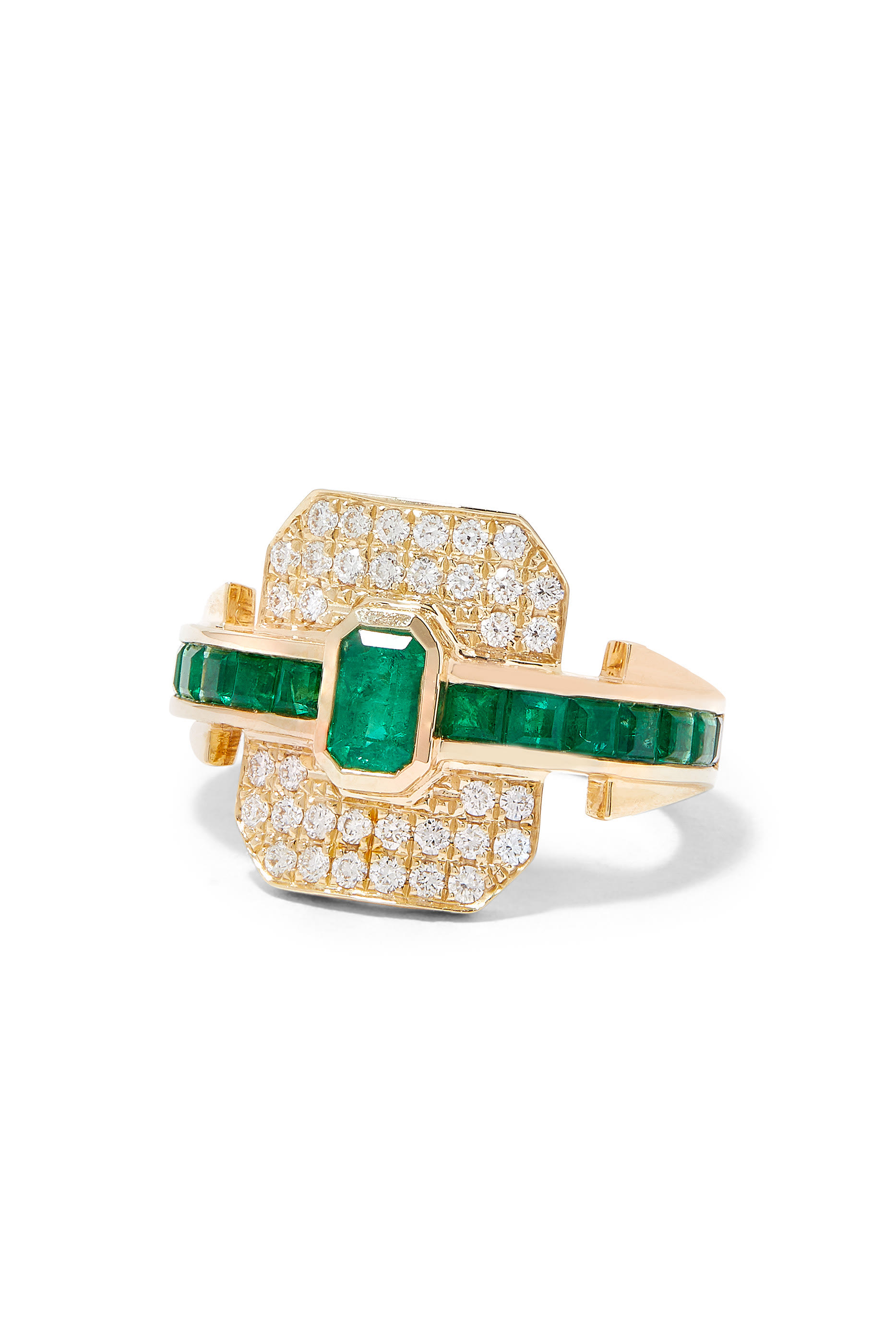 Shield Ring, 18k Gold, Diamond & Emerald