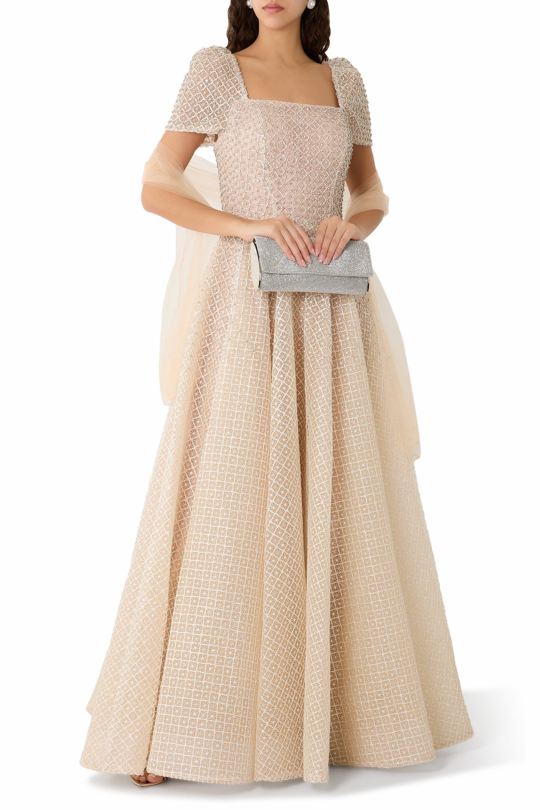 Pleated Short Sleeves Gown
