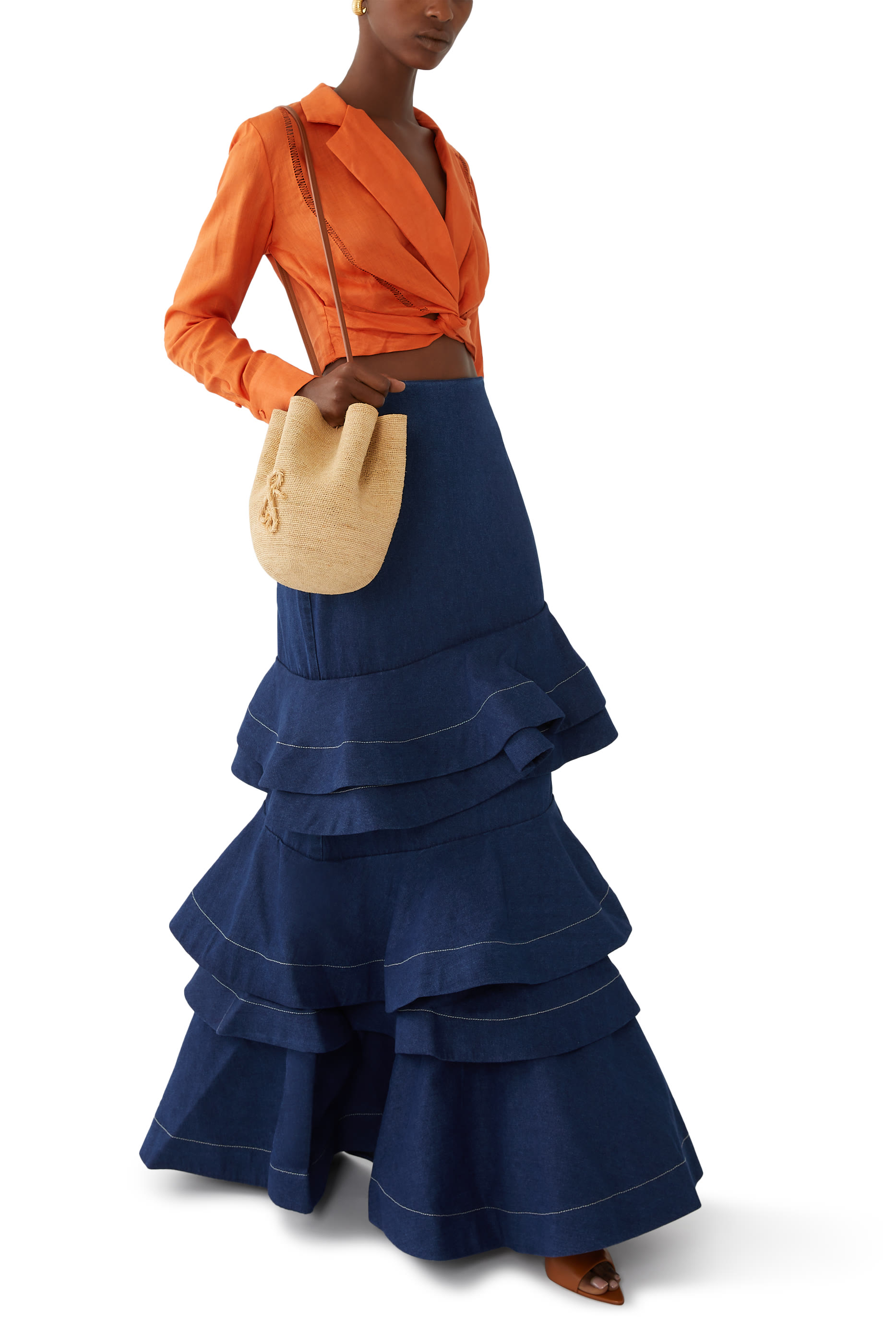 Mi Memoria Ruffled Denim Maxi Skirt