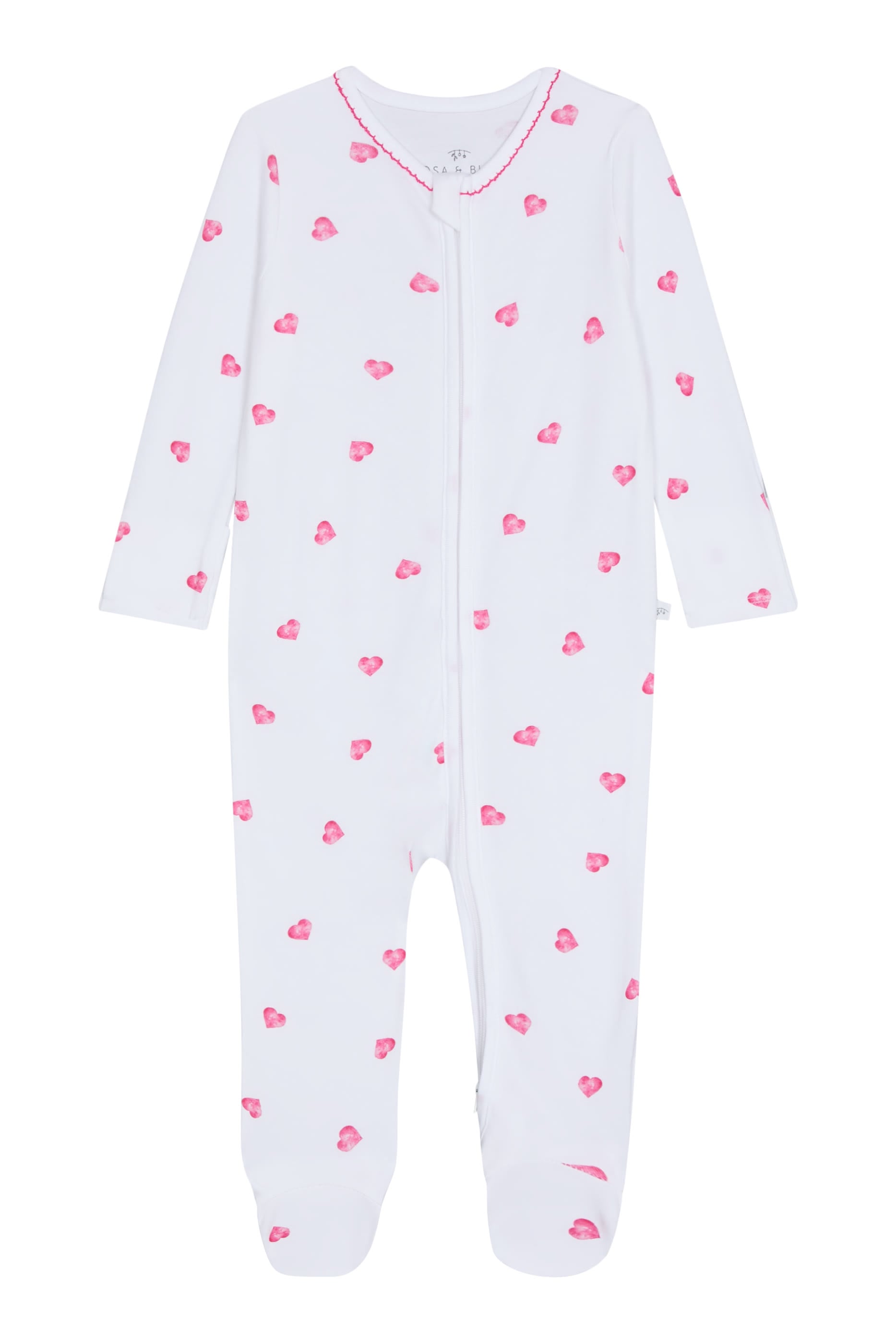 Kids Pink Heart Print Sleepsuit with Trim