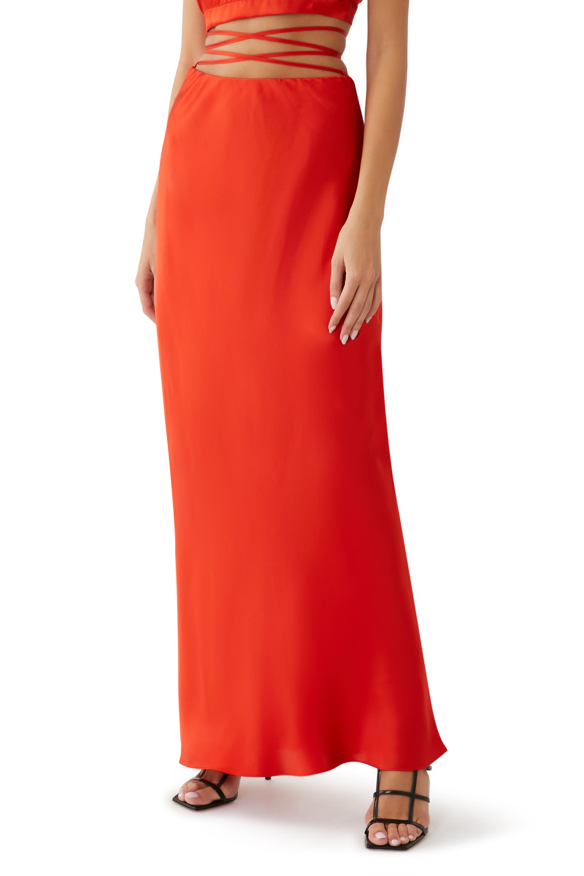 Milenna Silk Bias Tie Maxi Skirt