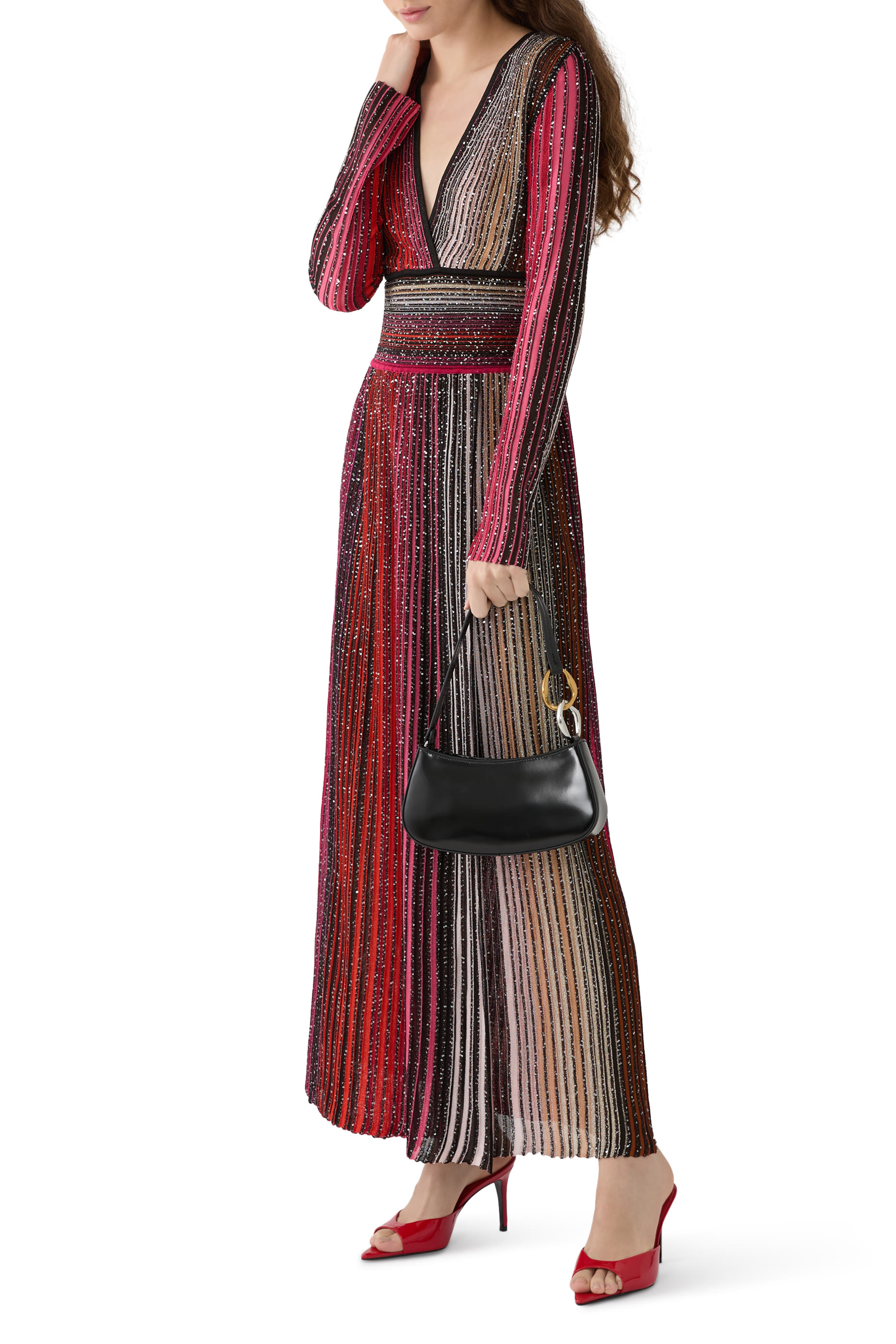 Partialized Knit Sequins V-Neck Maxi Dress