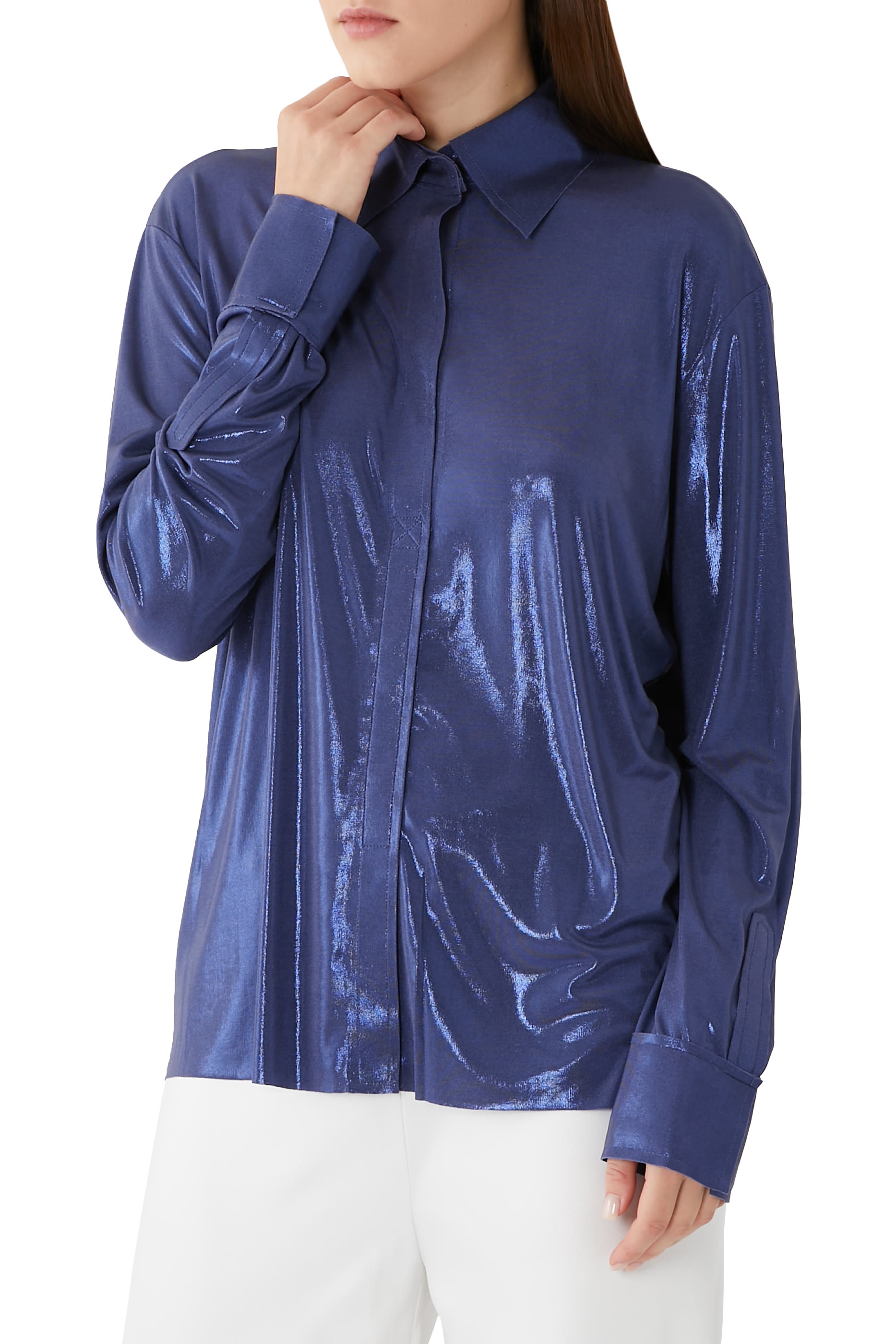 NK Metallic Shirt with Collar Stand