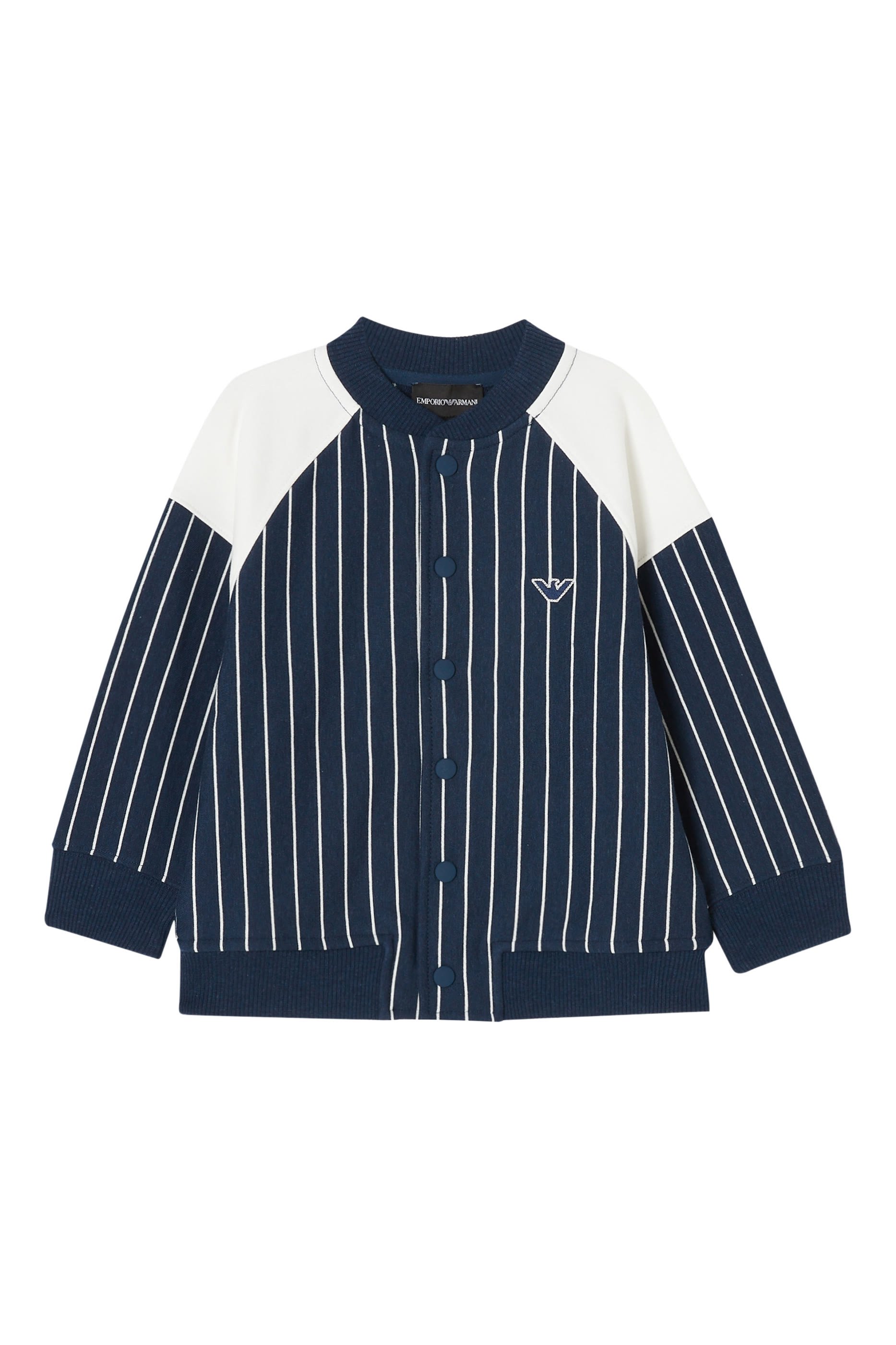 Kids Baseball Logo Embroidery Striped Snap Sweatshirt