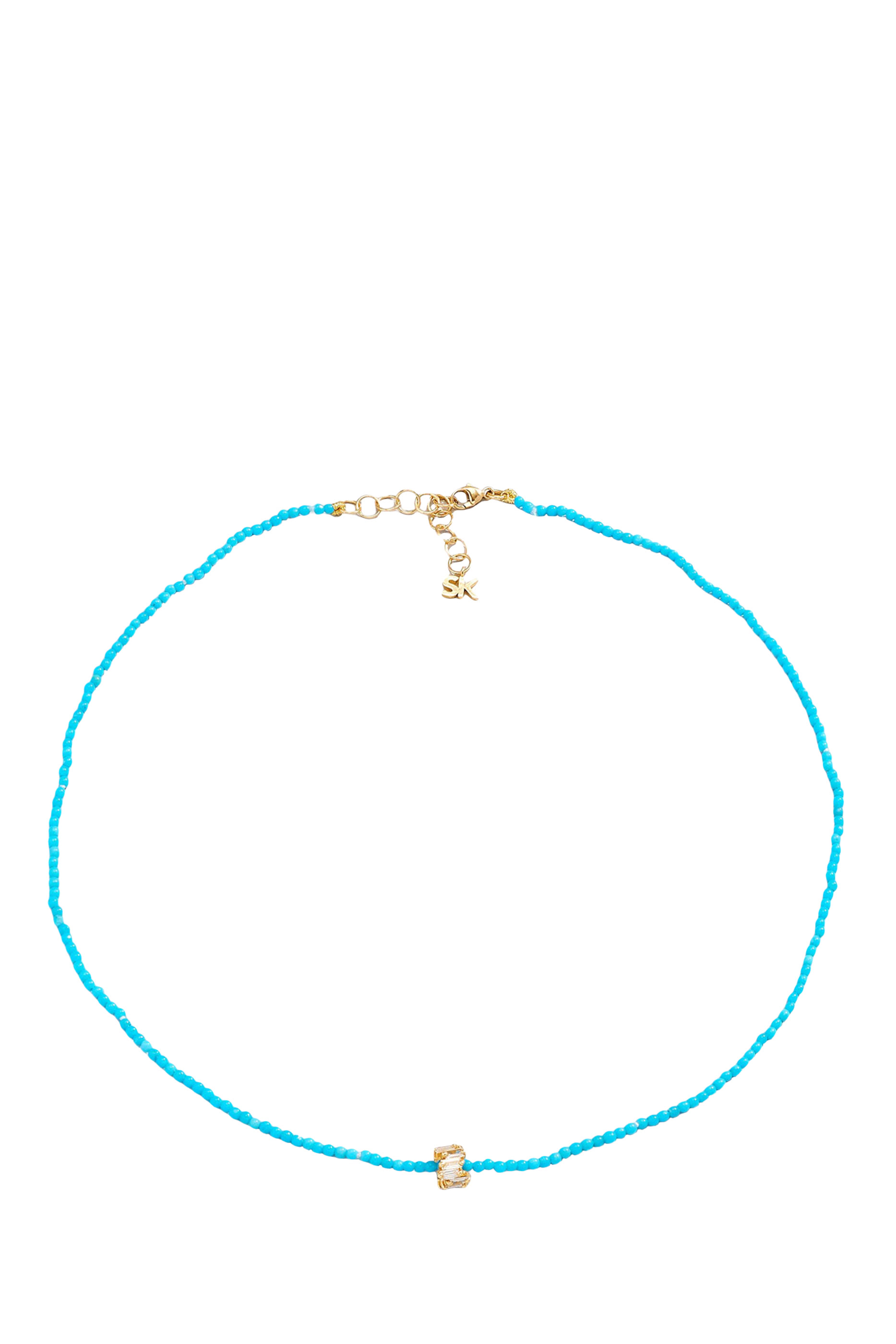 Infinite Mini Rondelle Necklace, 18K Yellow Gold with Diamonds & Turquoise Beads