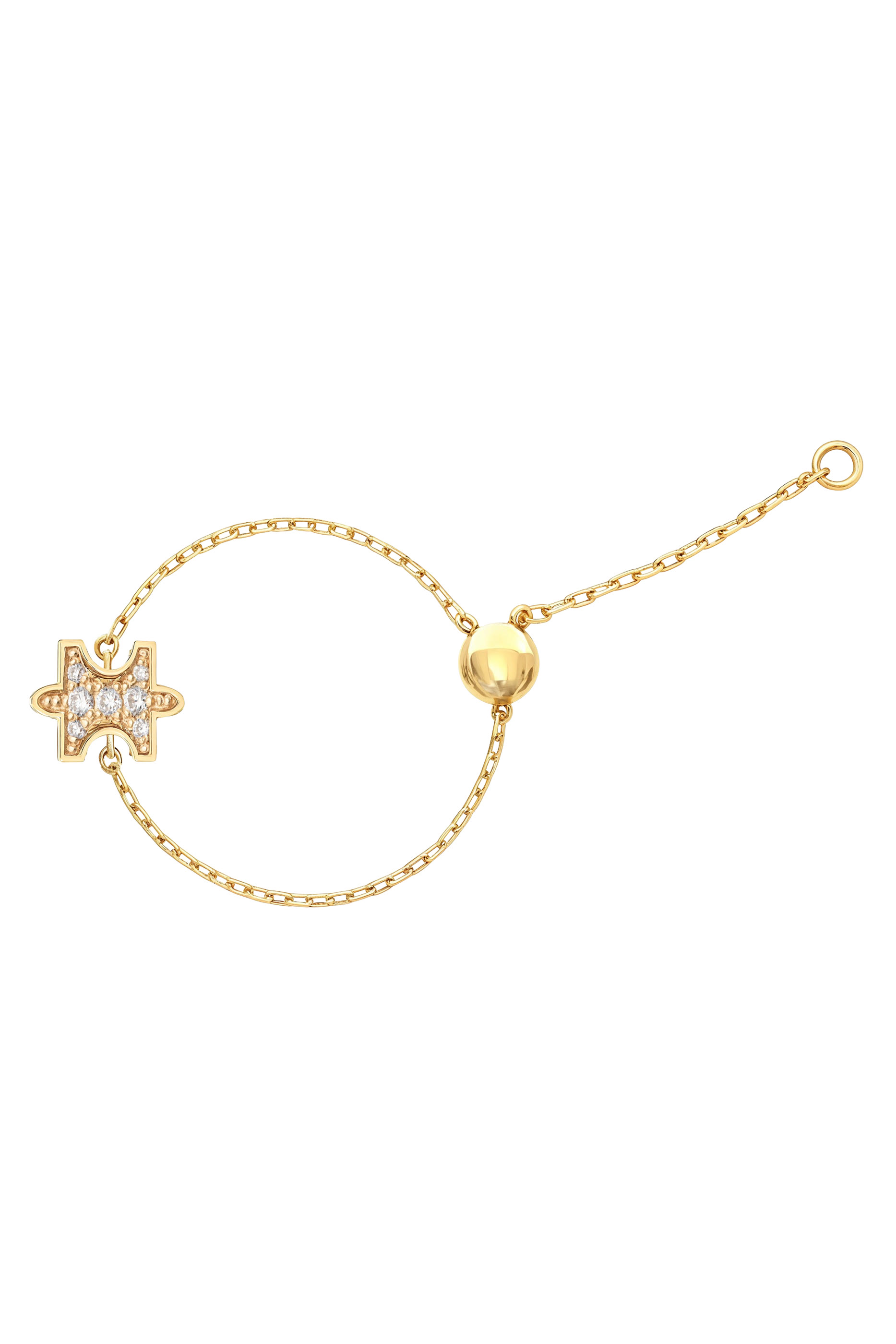 Full-Pav&eacute; Micro Adjustable Chain Ring, 18K Yellow Gold & Diamonds