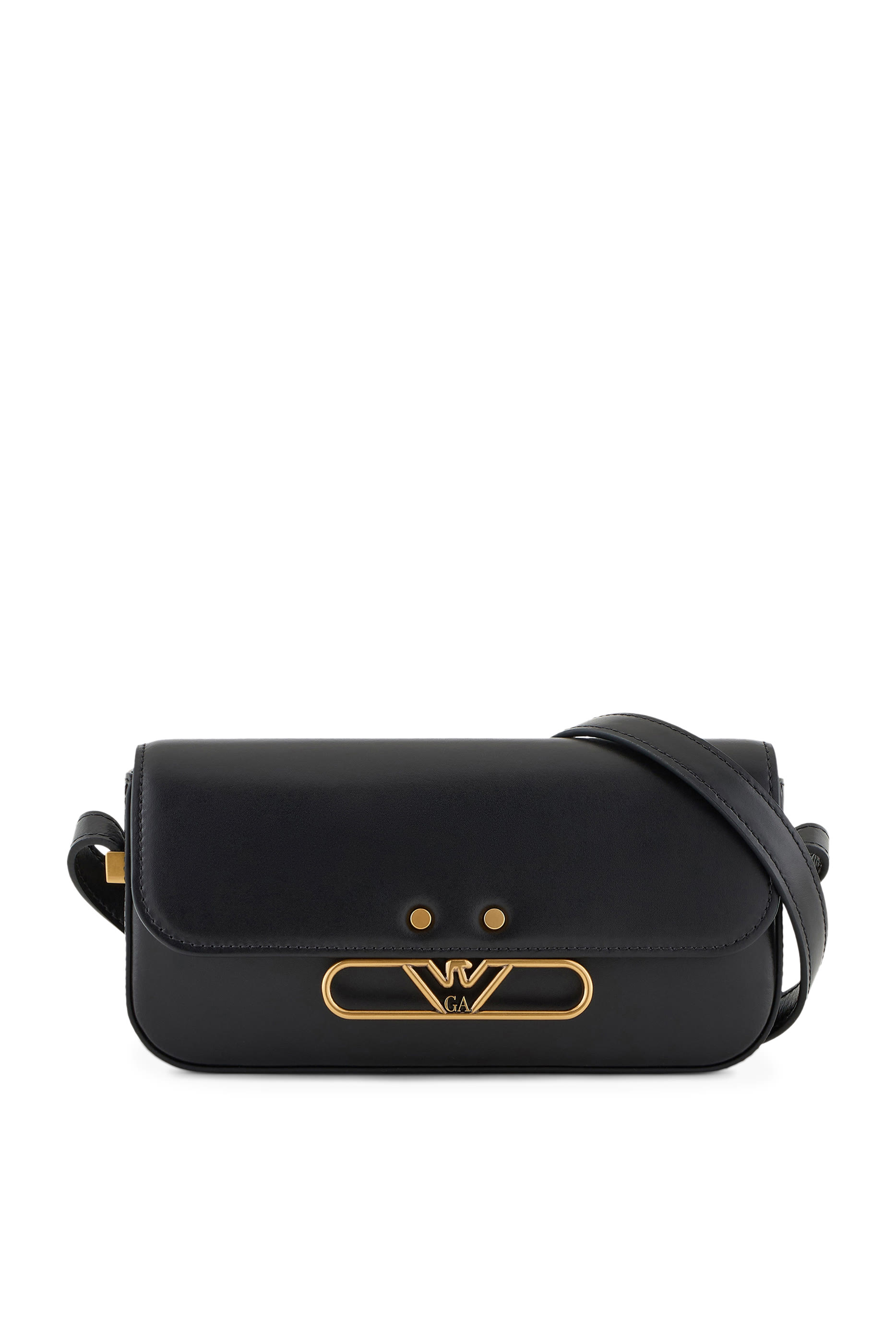 Metal Eagle Logo Smooth Leather Shoulder Bag