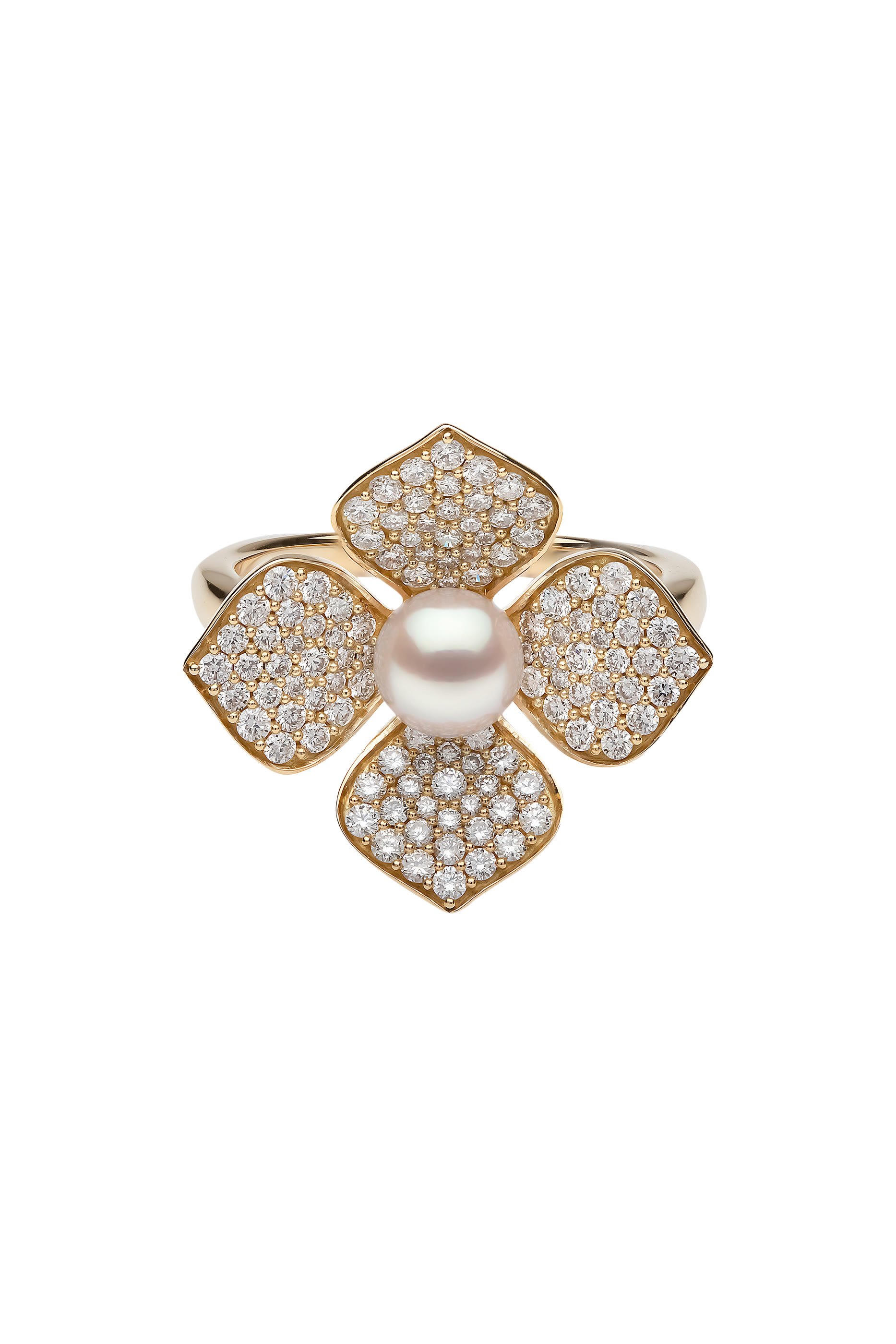 Petal Ring, 18k Yellow Gold, Diamond & Pearl