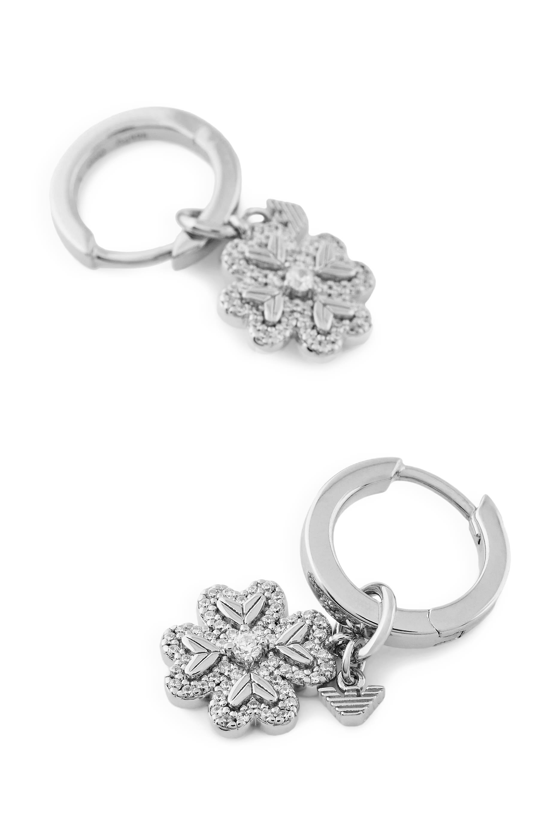 Four-Leaf Clover Hoop Earrings, Sterling Silver