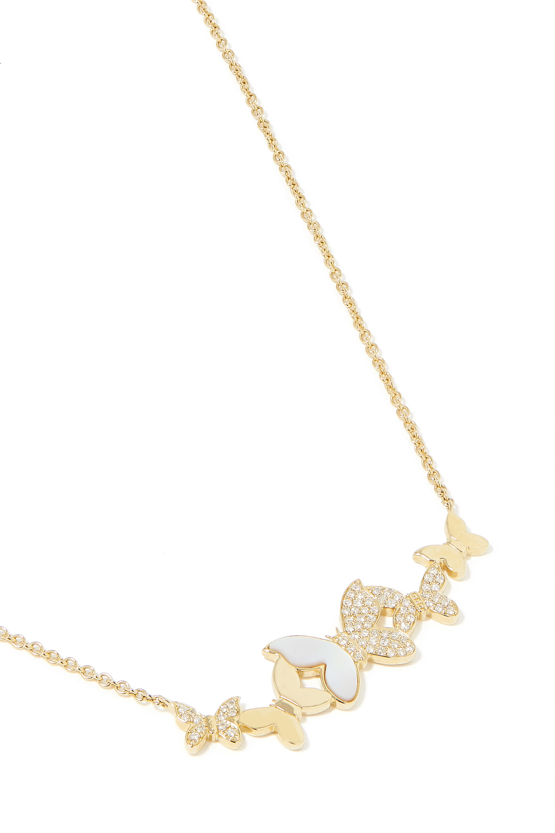Butterfly Cluster Pendant Necklace, 14k Yellow Gold & Diamonds