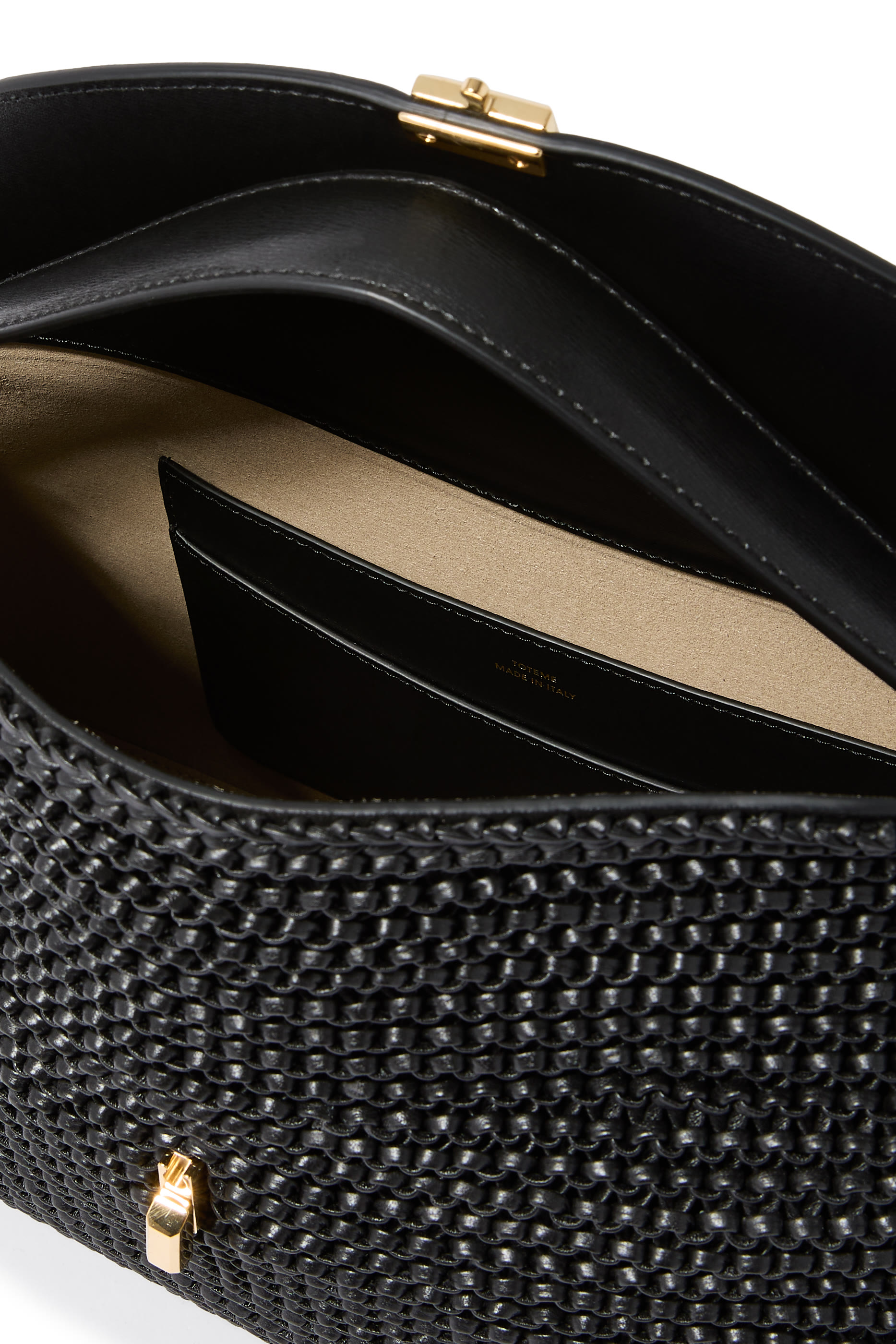  T-Lock Woven-Leather Top Handle Bag 