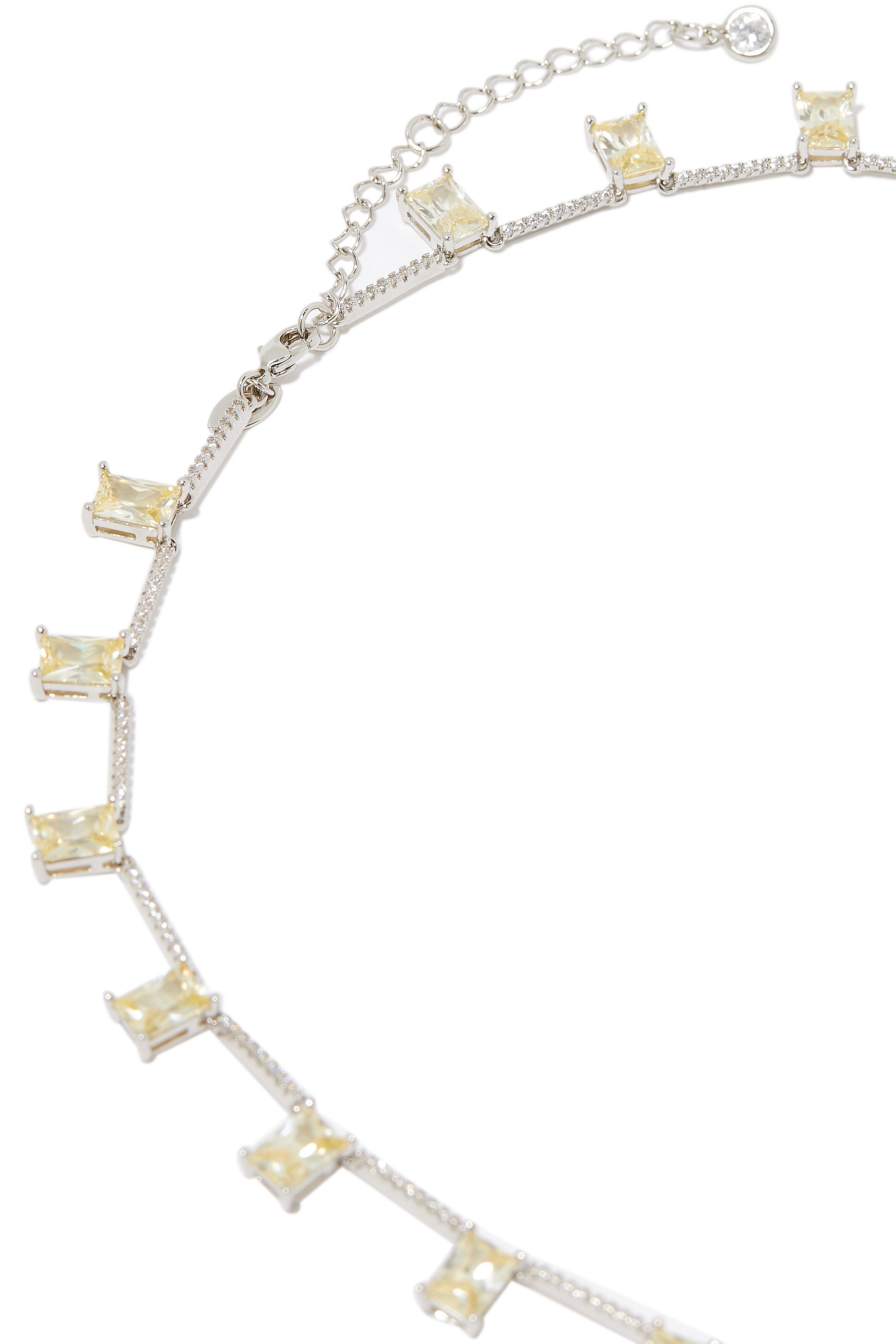 CZ Glam Necklace, Rhodium-Plated Brass, Emerald & Cubic Zirconia