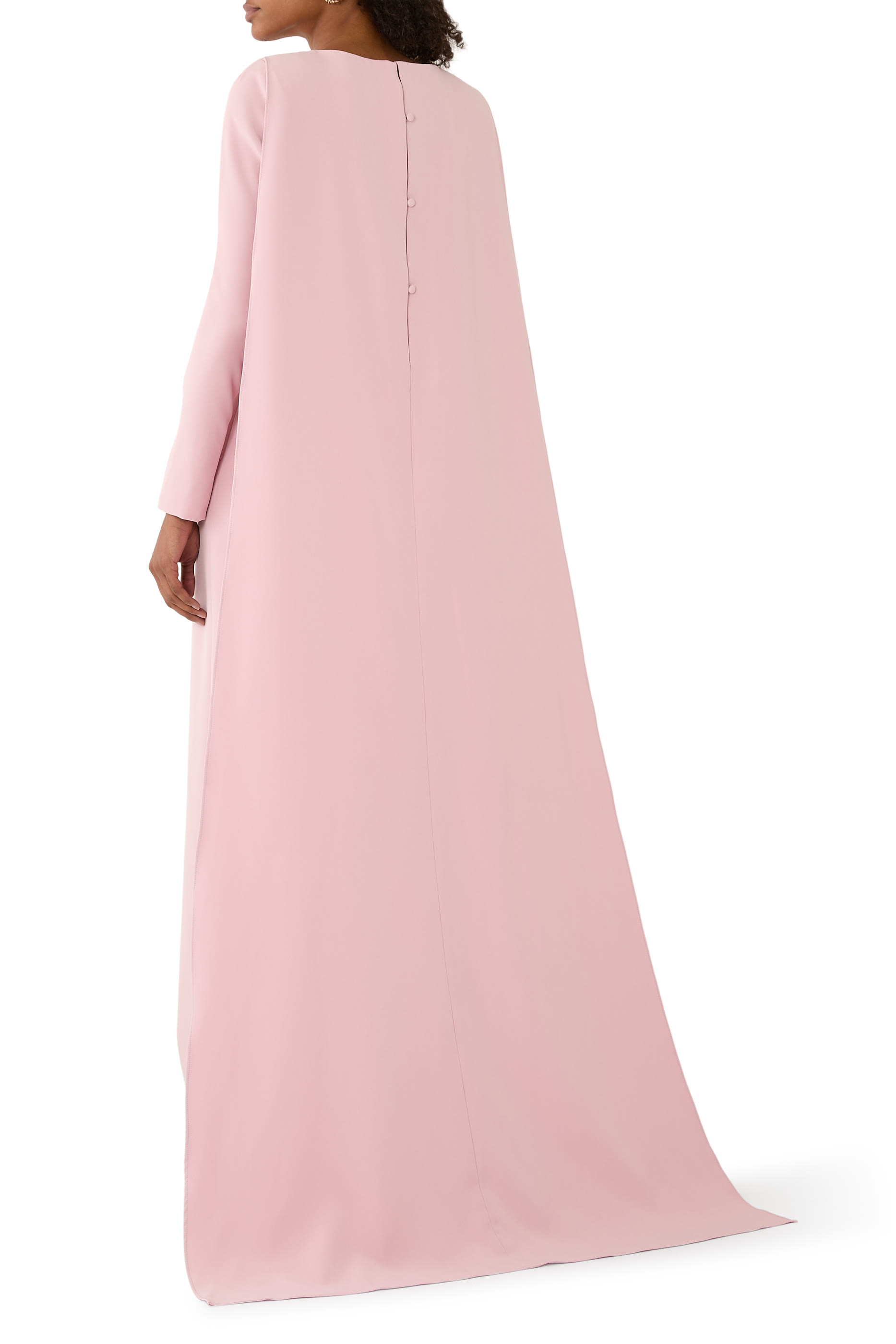 Crepe Beaded Flower Applique Cape Back Gown