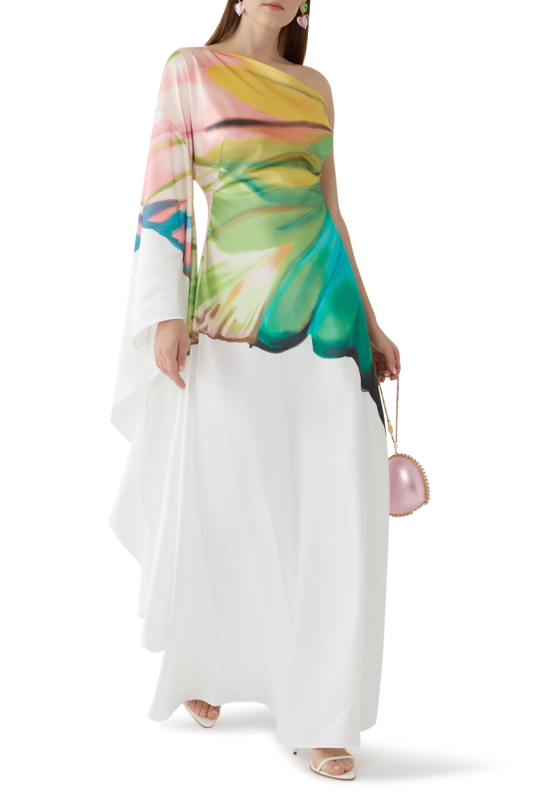 Mei One Shoulder Papillon Print Gown