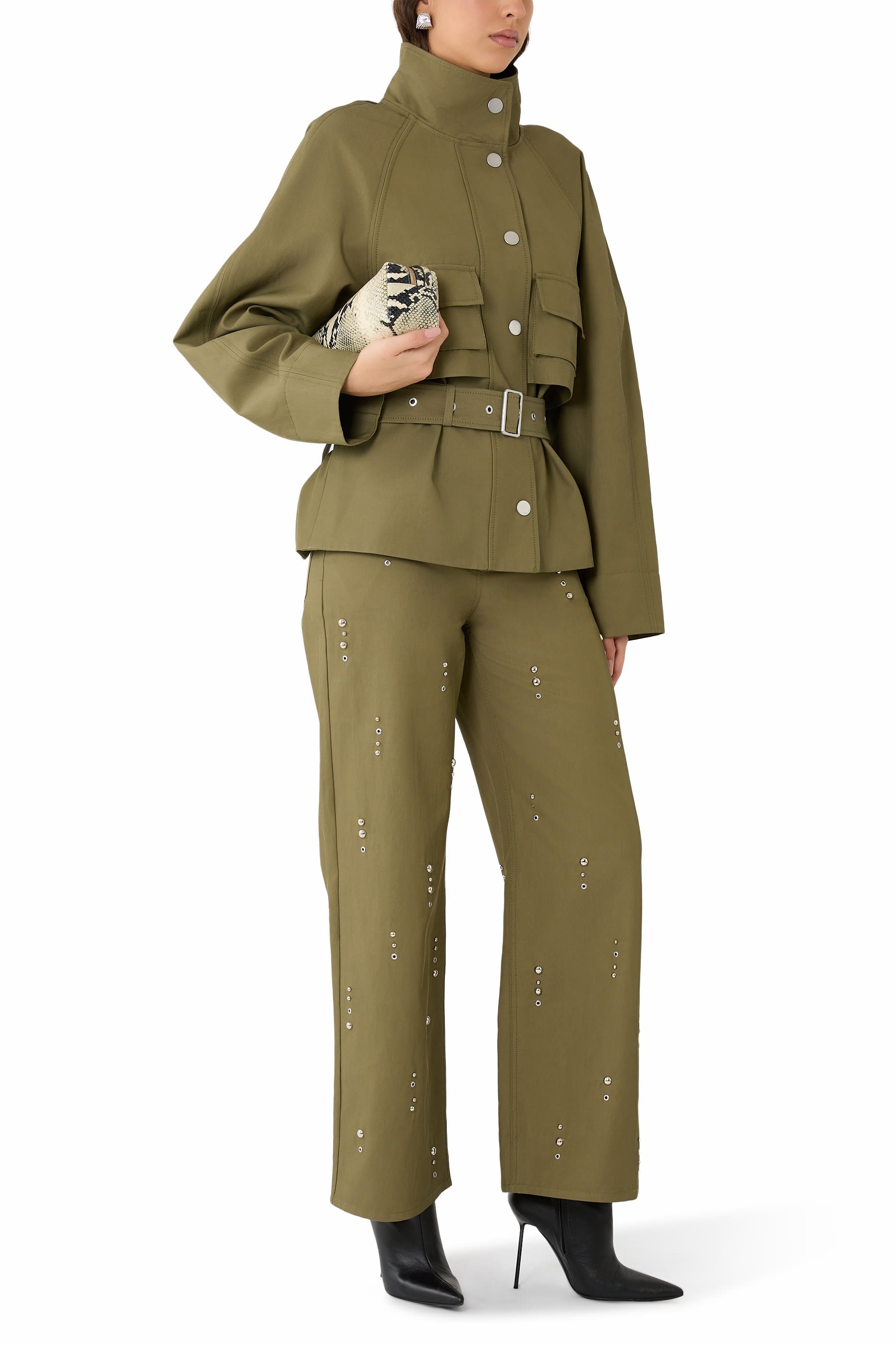 Stud Embellished Wide-Leg Pants