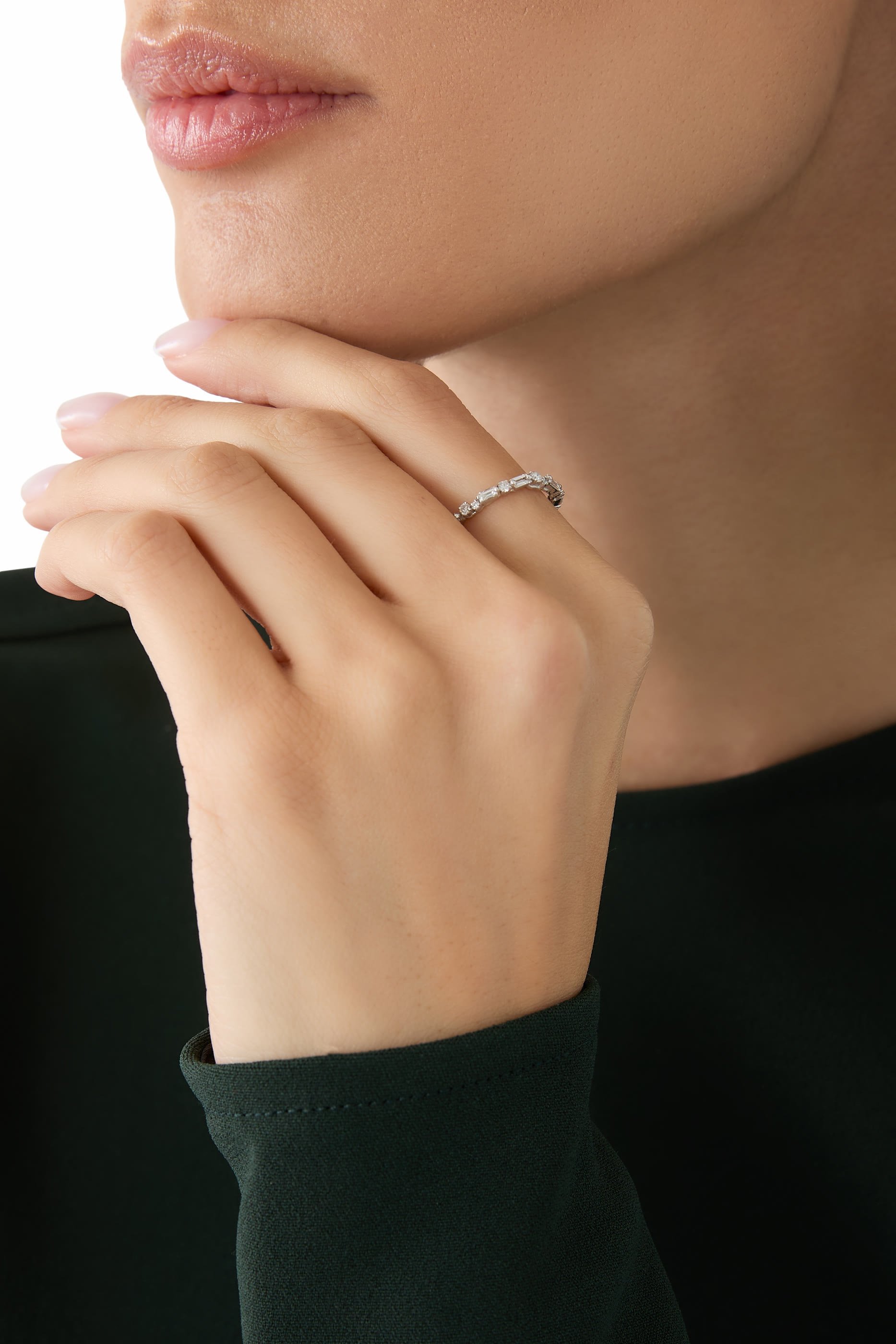 Alternating Baguette and Round Diamond Eternity Ring, 18k White Gold & Diamonds