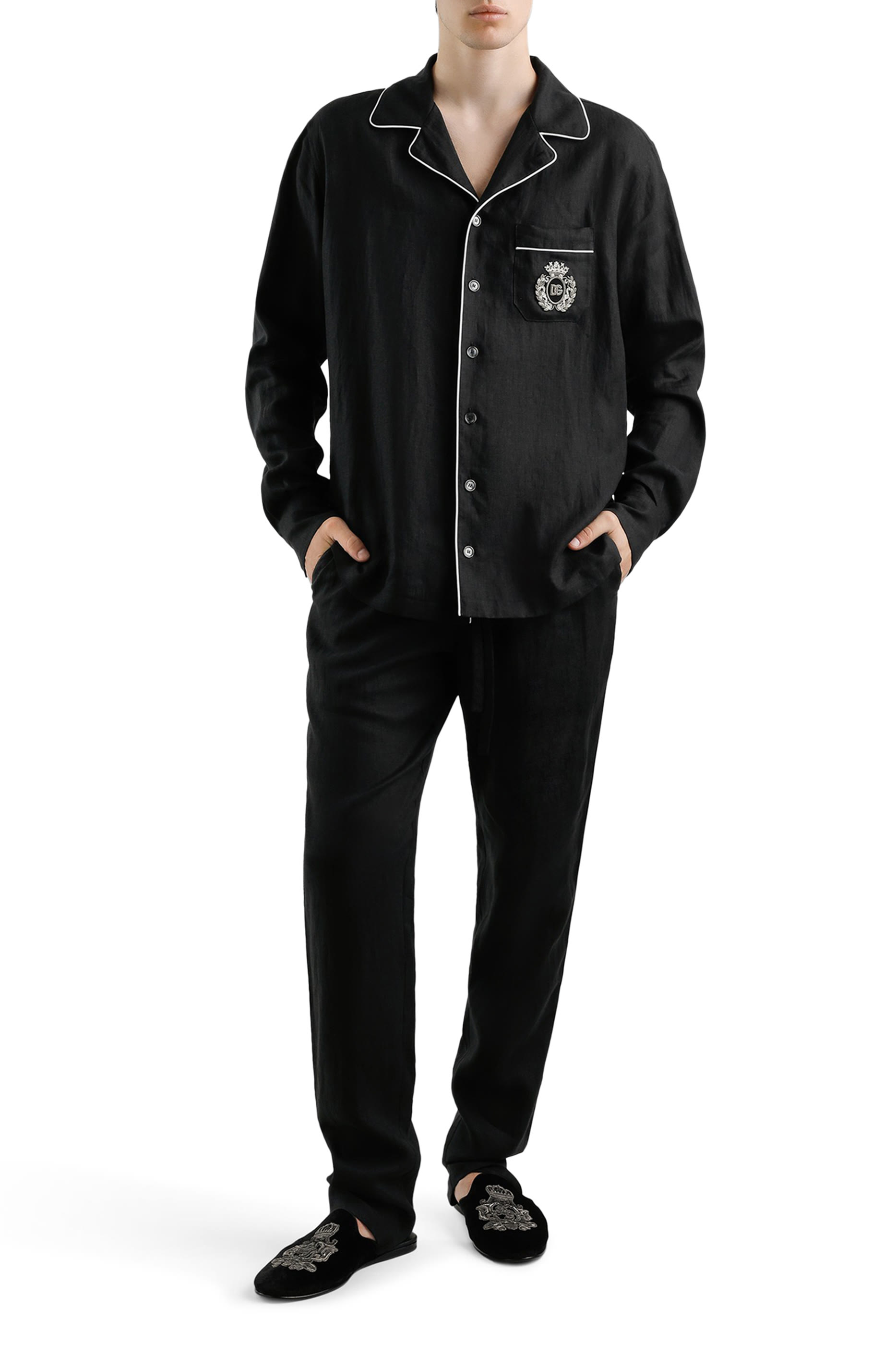 DG Logo-Embroidered Patch Silk Shirt