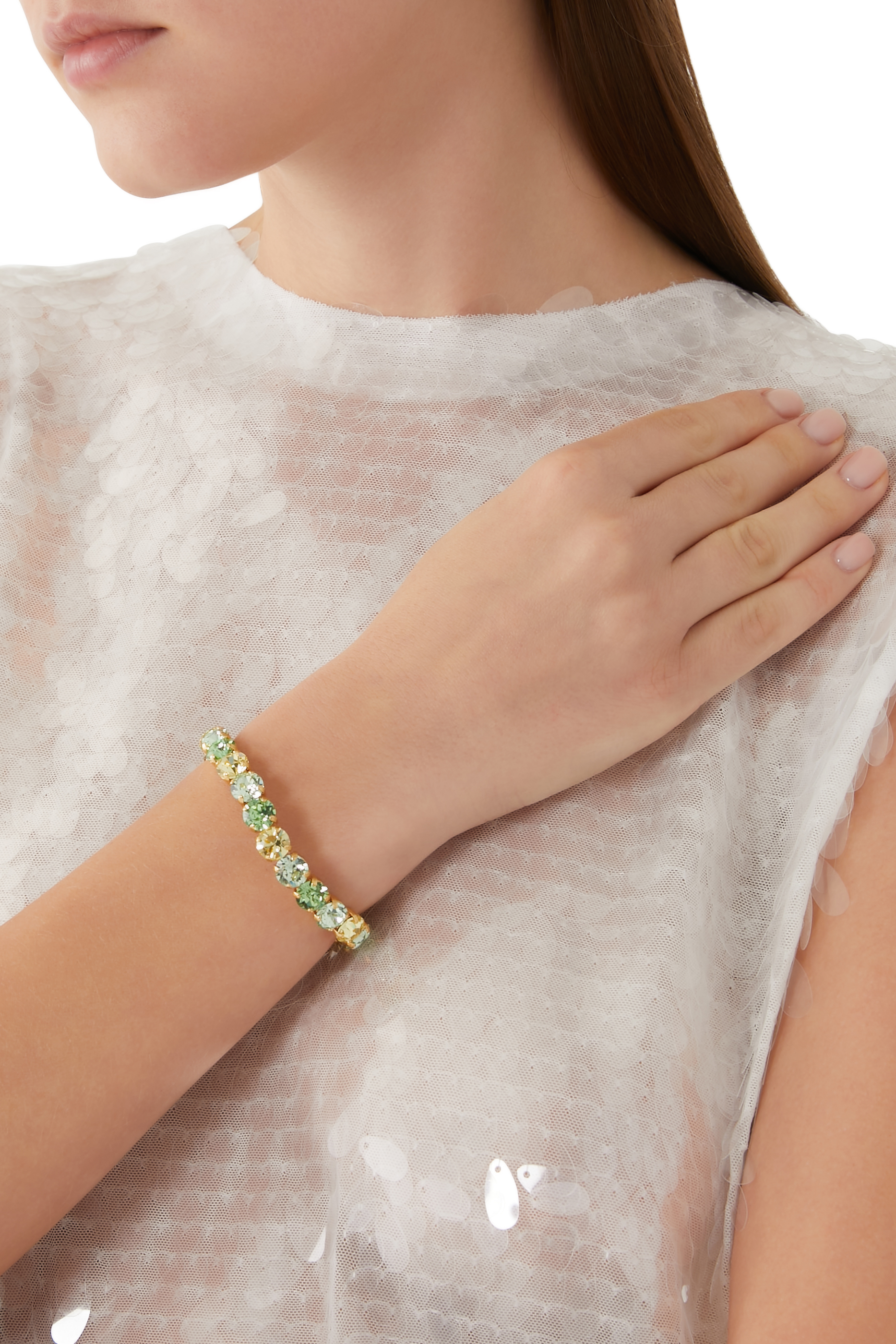 Gia Stretch Bracelet, 18k Gold Plated Brass & Swarovski Crystals