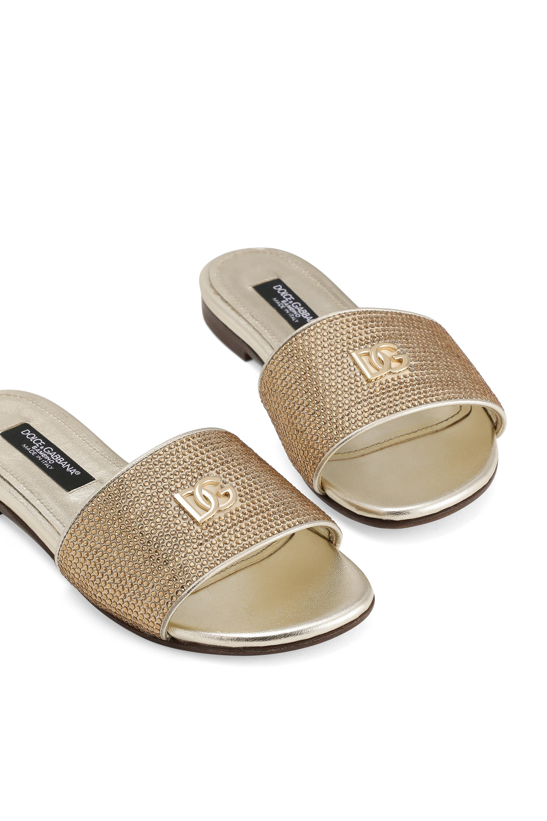 Leather and Satin Rhinestone Slippers