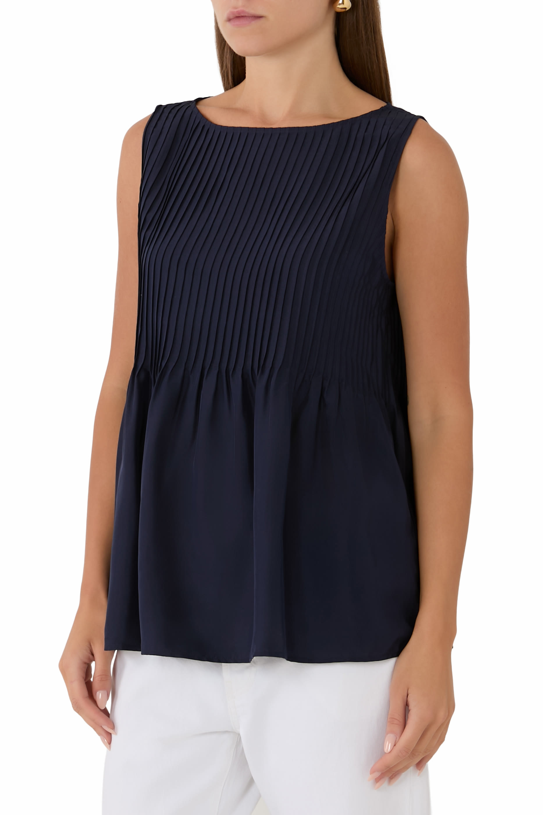 Bateau Neck Pleated Top
