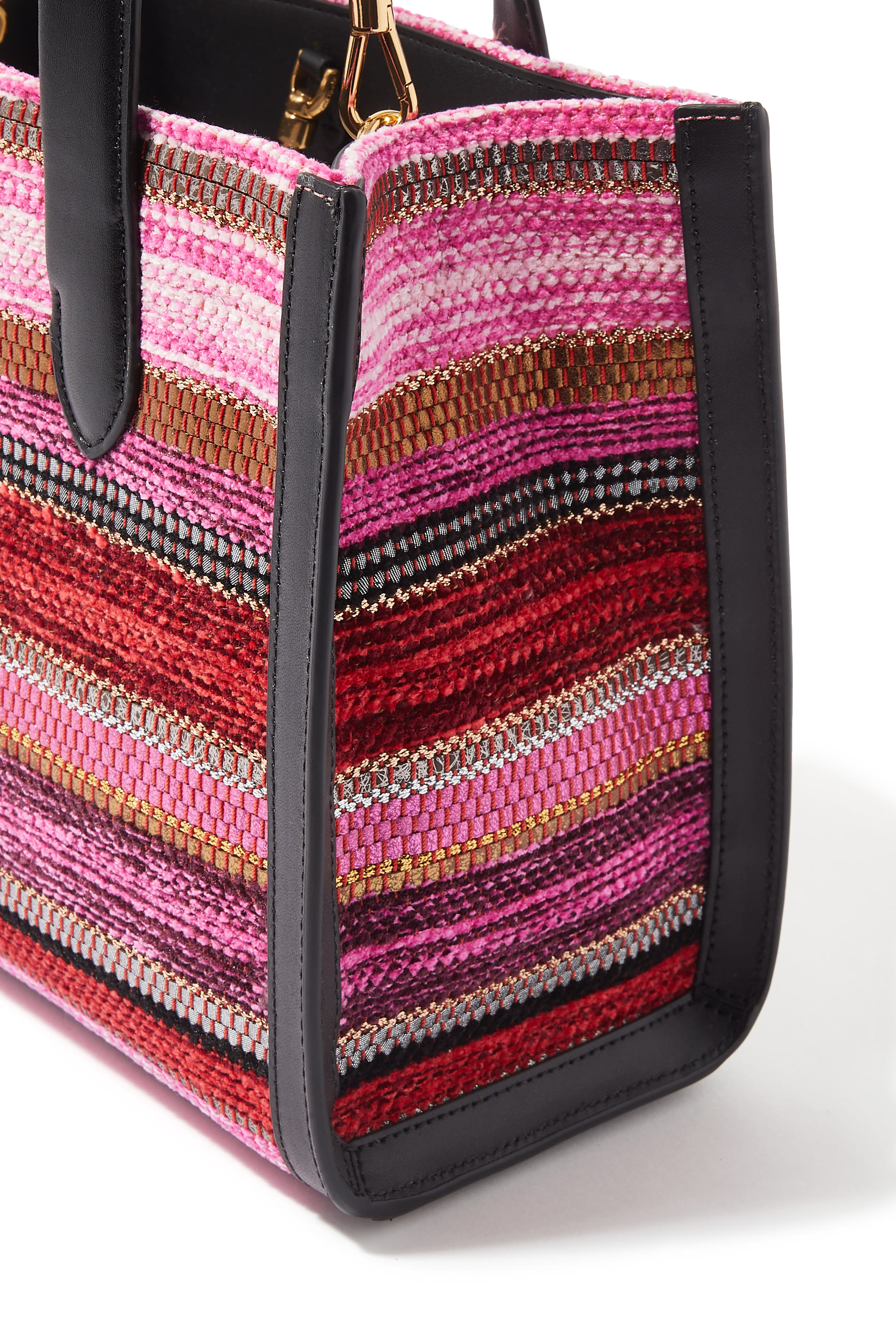 Manhattan Striped Metallic Small Tote Bag