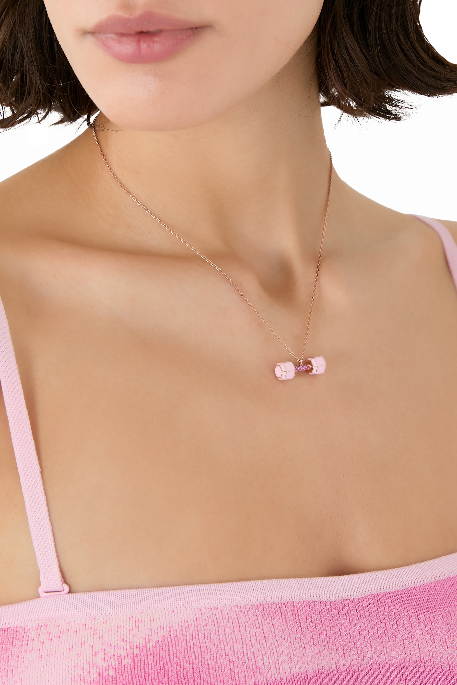 Dumbbell Enamel & Sapphire Pendant, 18k Rose Gold & Enamel, Sapphire