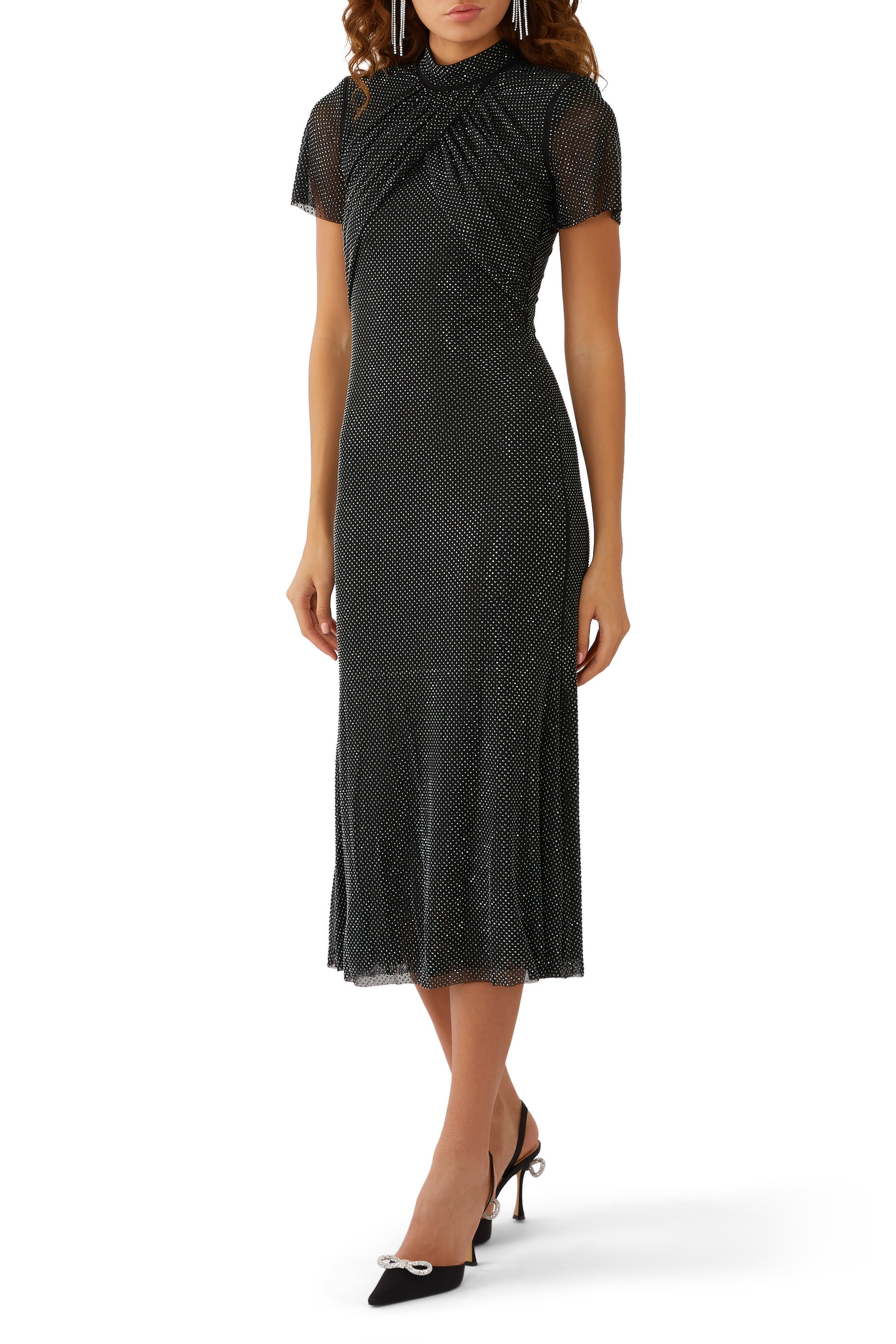 Rhinestone Mesh Midi Dress