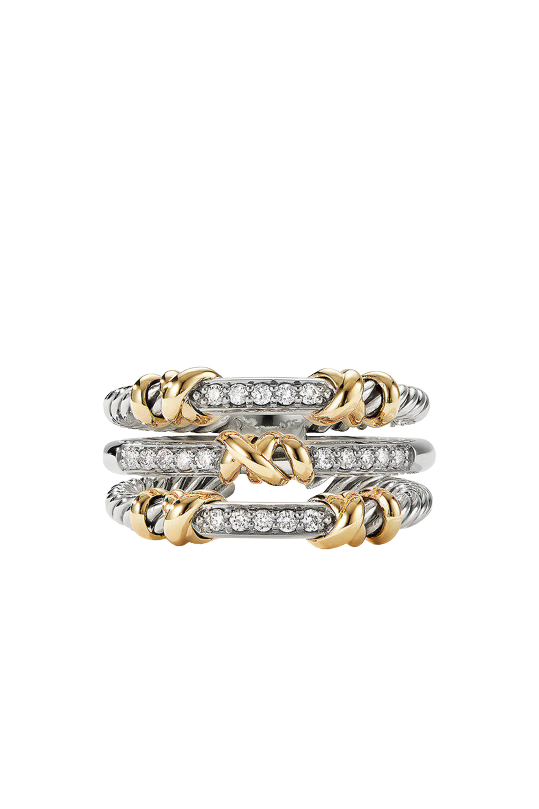 Petite Helena Wrap Three Row Ring, Sterling Silver with 18K Yellow Gold and Diamonds