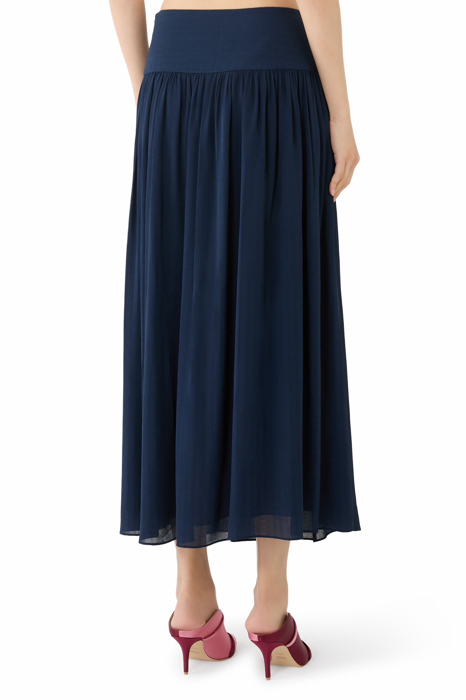 Santos Pinstriped Gathered Crepe Midi Skirt