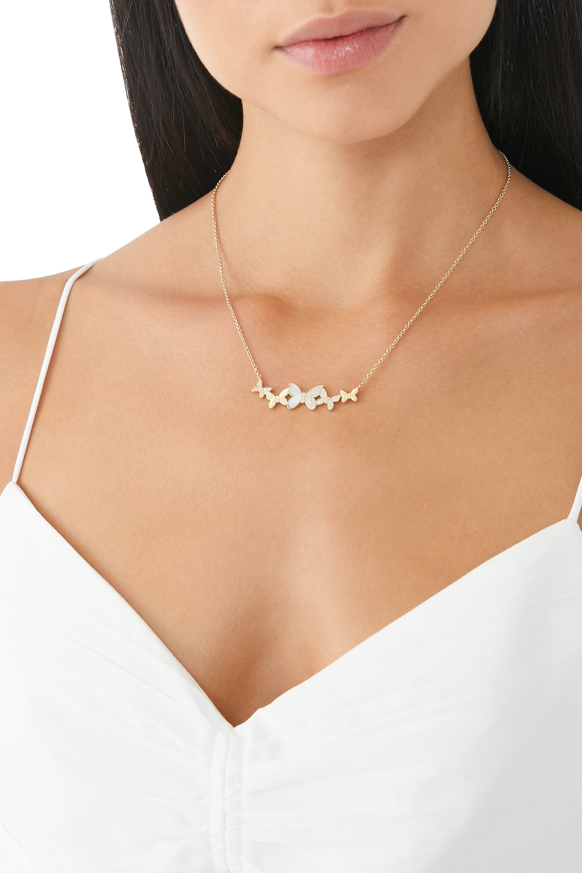 Butterfly Cluster Pendant Necklace, 14k Yellow Gold & Diamonds