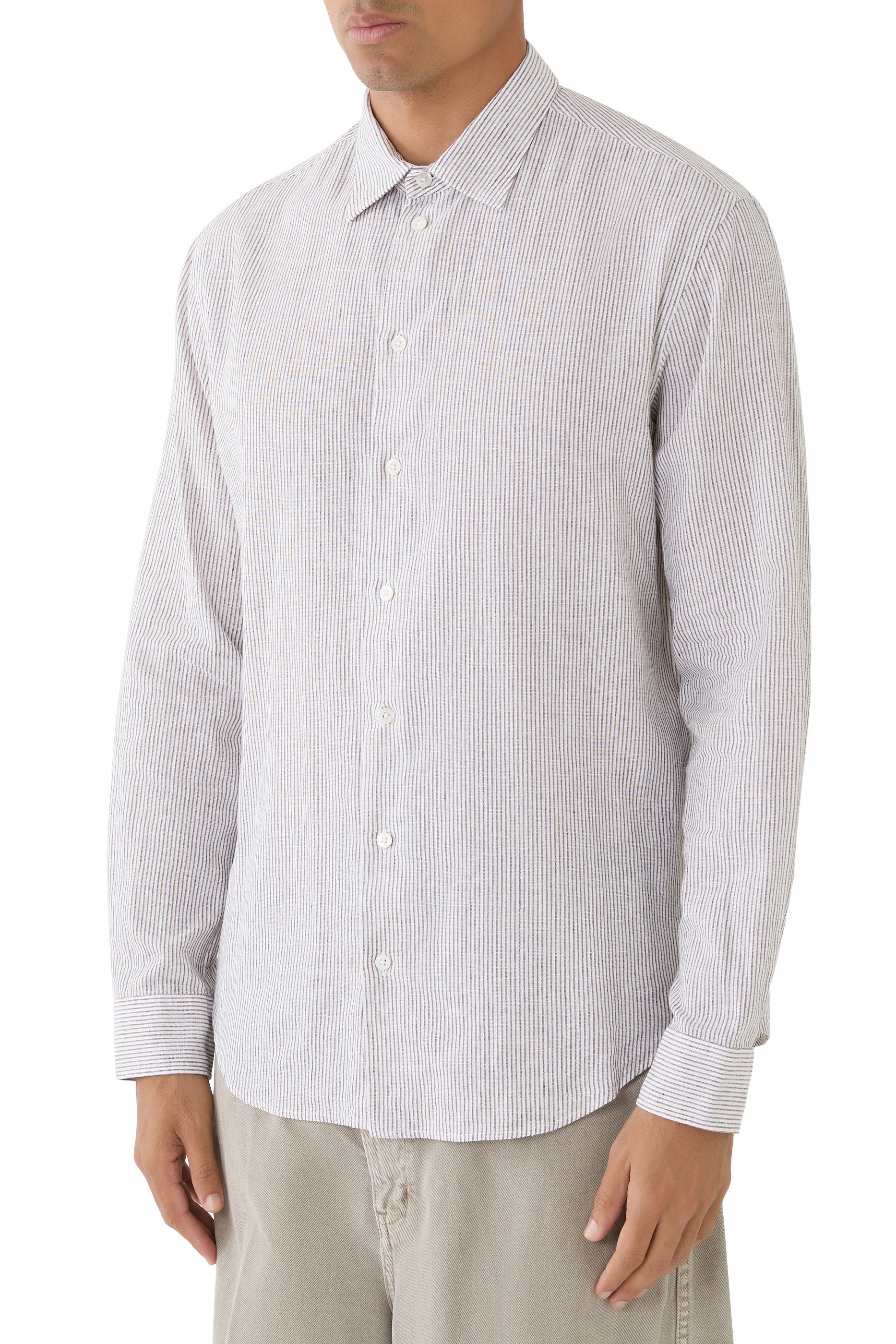 Striped Linen-Blend Canvas Shirt