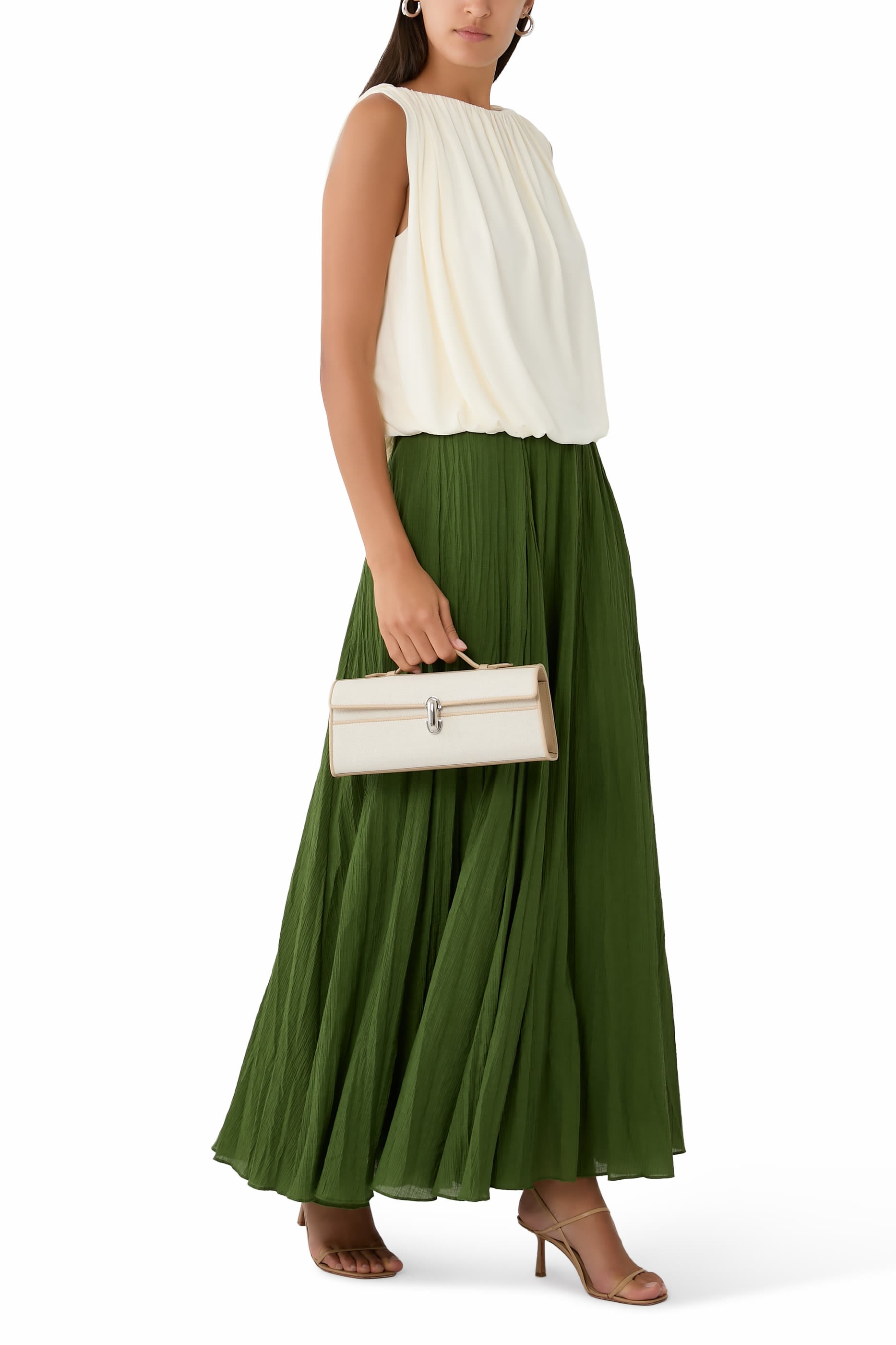 Crinkled Pliss&eacute; Cotton-Blend Maxi Skirt 