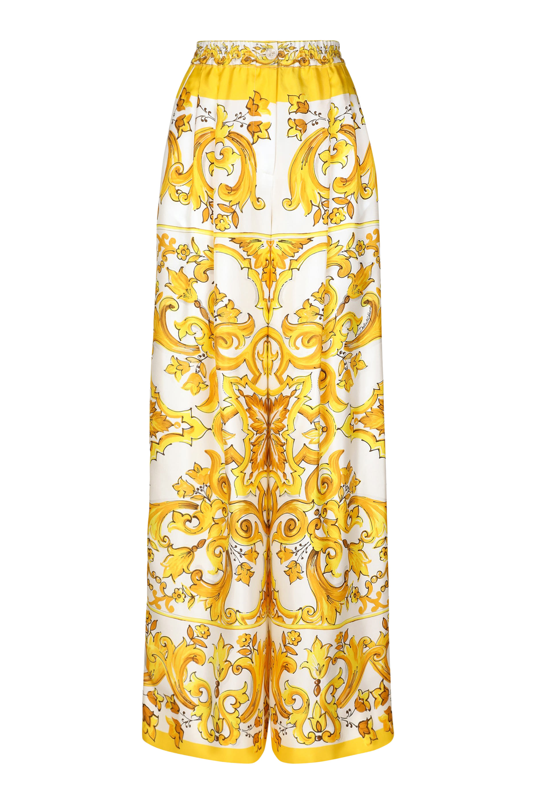 Majolica-Print Silk Twill Pants