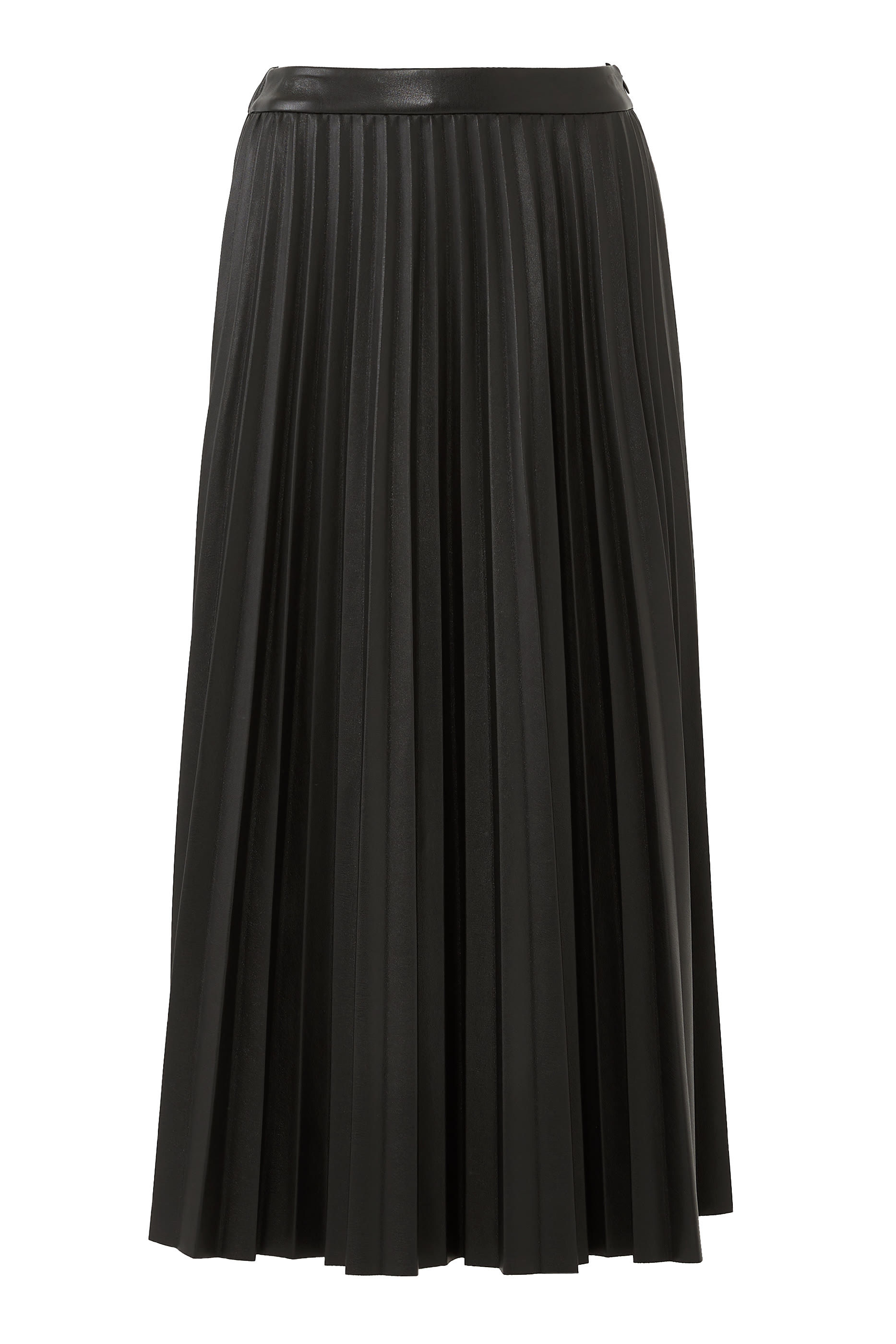 Pleated Vegan Leather Midi Skirt